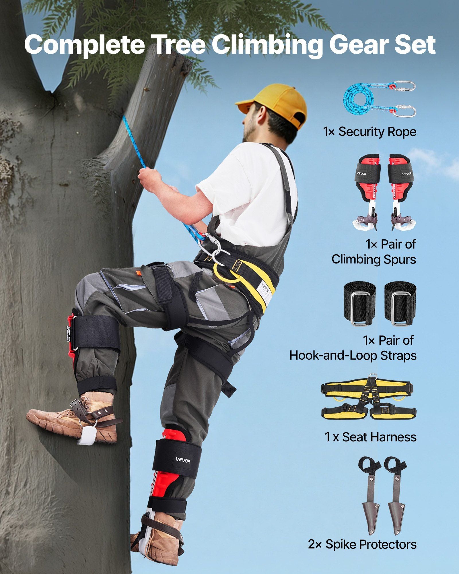 Tree Climbing Spikes Set, Height-Adjustable Tree Climbing Gear with Straps & Spike Protectors, 159 kg Load V952-XPSZZZHKQMFH3M41Q002V0