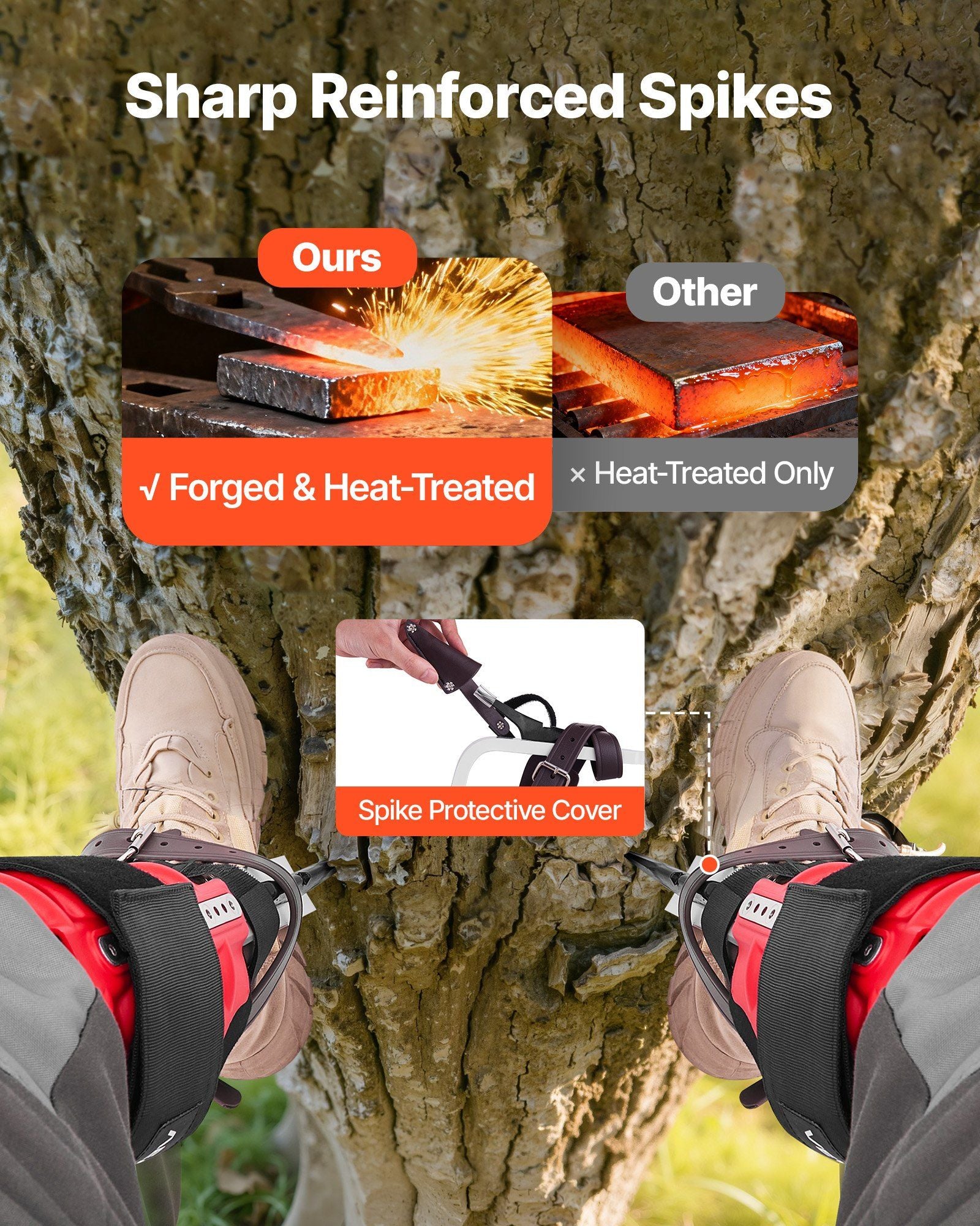 Tree Climbing Spikes Set, Height-Adjustable Tree Climbing Gear with Straps & Spike Protectors, 159 kg Load V952-XPSZZZHKQMFH3M41Q002V0