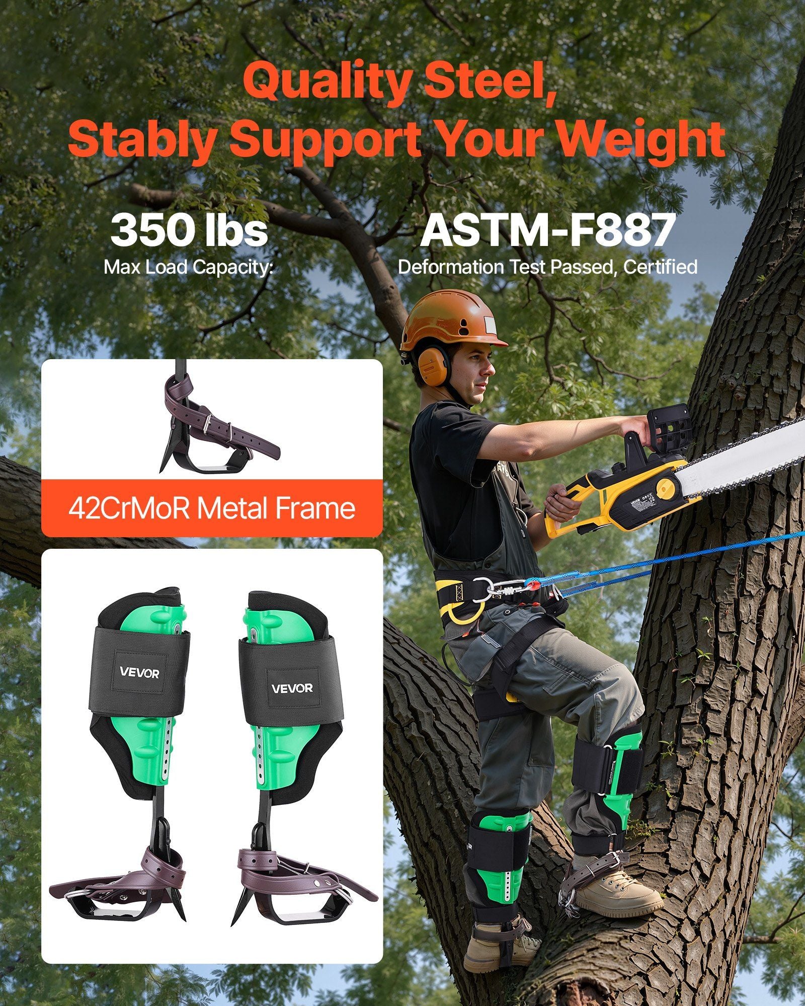 Tree Climbing Spikes Set, Height-Adjustable Tree Climbing Gear with Straps & Spike Protectors, 159 kg Load V952-XPSZZZHKQMFHLDHFU002V0