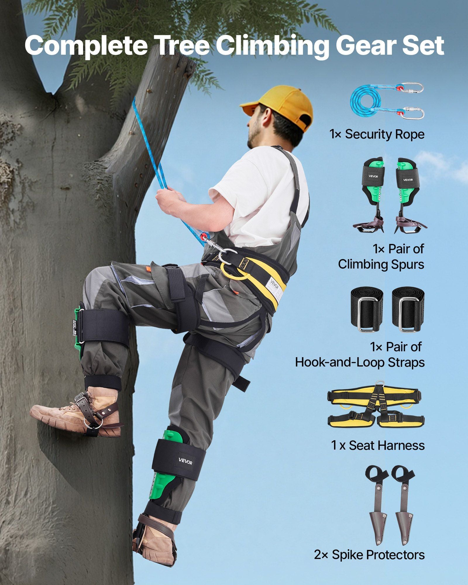 Tree Climbing Spikes Set, Height-Adjustable Tree Climbing Gear with Straps & Spike Protectors, 159 kg Load V952-XPSZZZHKQMFHLDHFU002V0