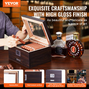 50 Cigar Humidor Glasstop Cedar Cigar Box Humidifier & Hygrometer & Drawer V952-XQBSJMTKJ3055E7JTV9