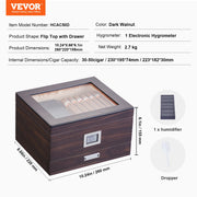 50 Cigar Humidor Glasstop Cedar Cigar Box Humidifier & Hygrometer & Drawer V952-XQBSJMTKJ3055E7JTV9