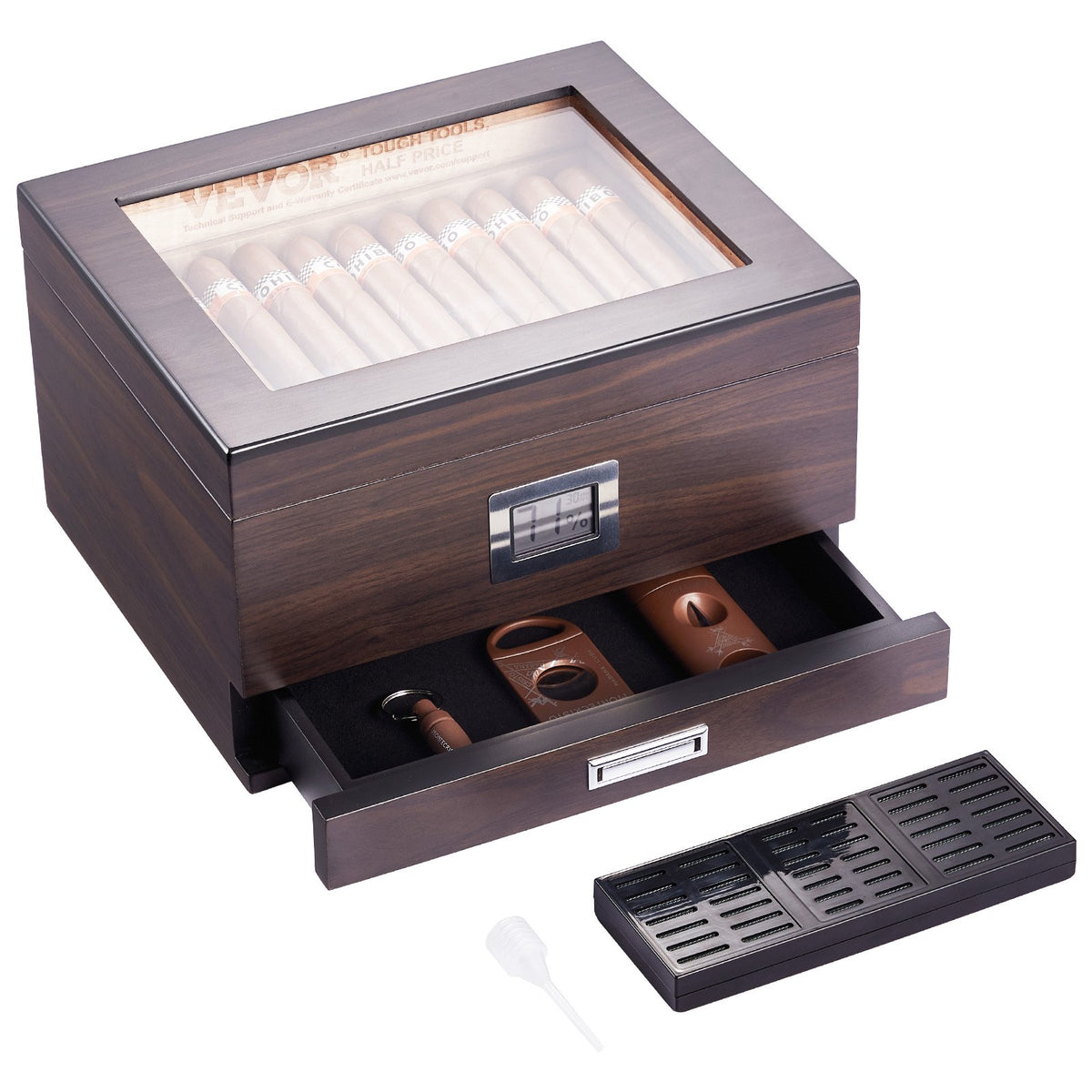 50 Cigar Humidor Glasstop Cedar Cigar Box Humidifier & Hygrometer & Drawer V952-XQBSJMTKJ3055E7JTV9