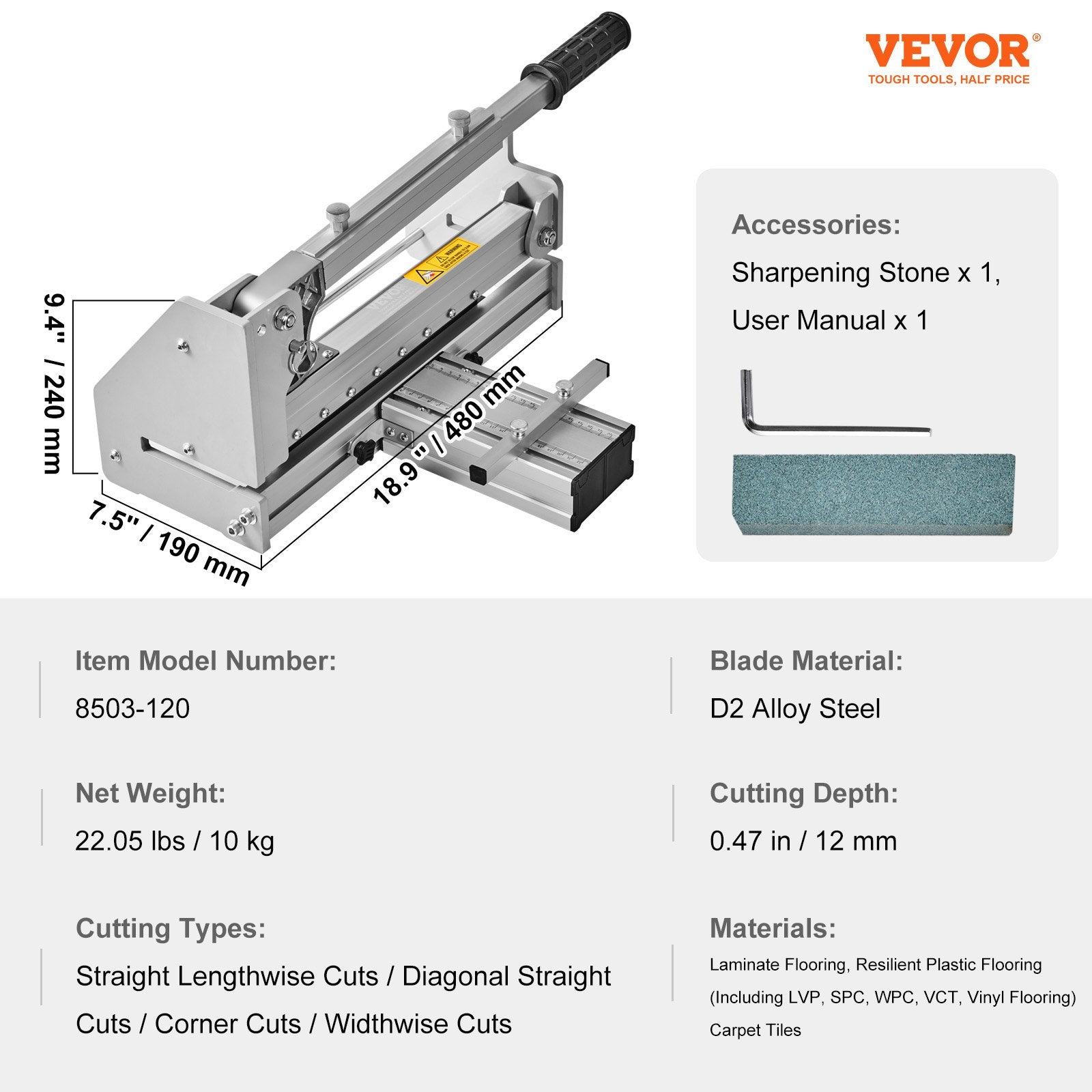 Floor Cutter 330mm, Cuts Vinyl Plank, Laminate, Engineered Hardwood, Siding, 12mm Cutting Depth Effortless V952-XQL13INCH12MM6M18V0