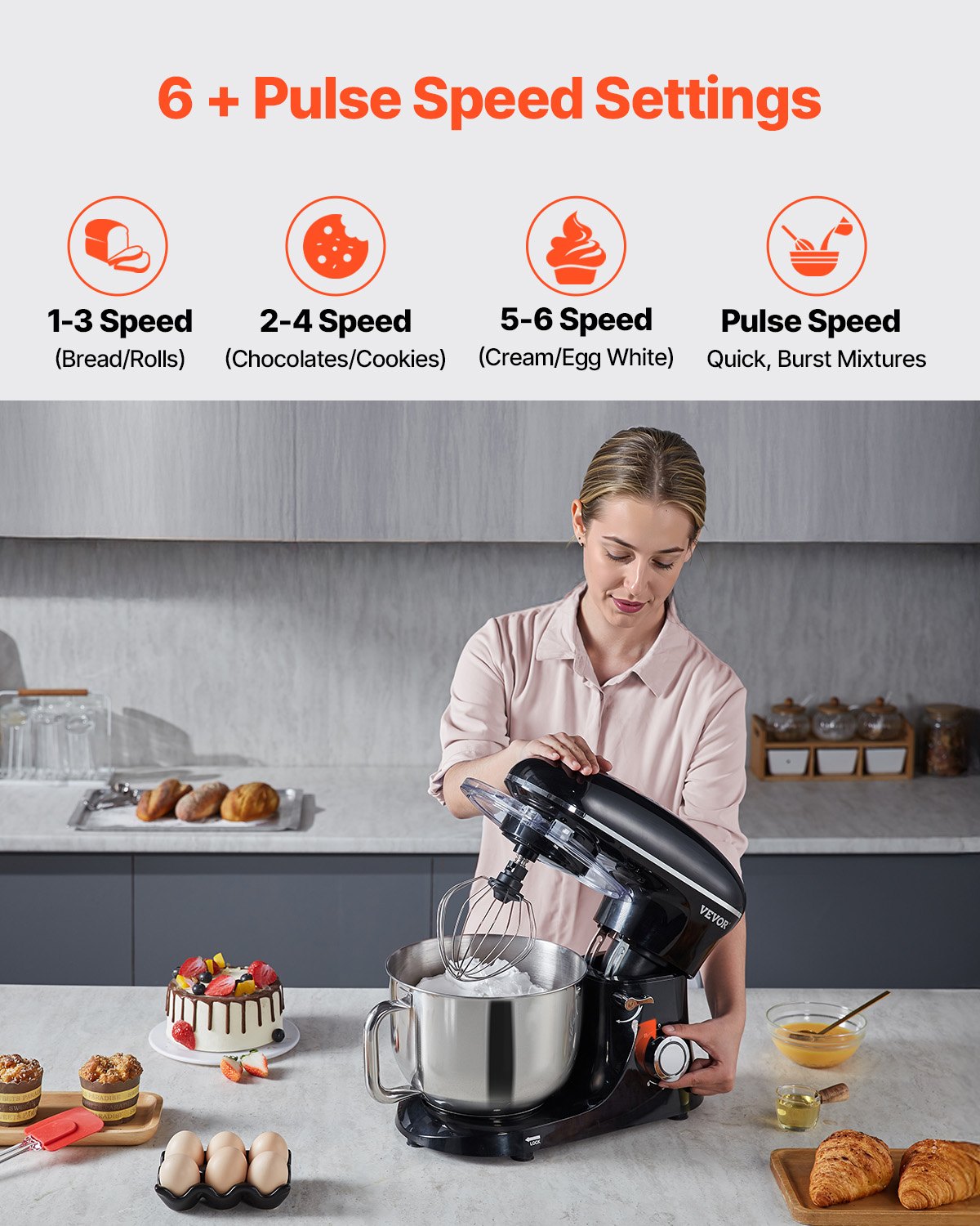 Stand Mixer 5.68 L Electric Dough Mixer 1100W 6 + P Speeds Food Beater V952-XRLTMSJBJHS6I5V82V3