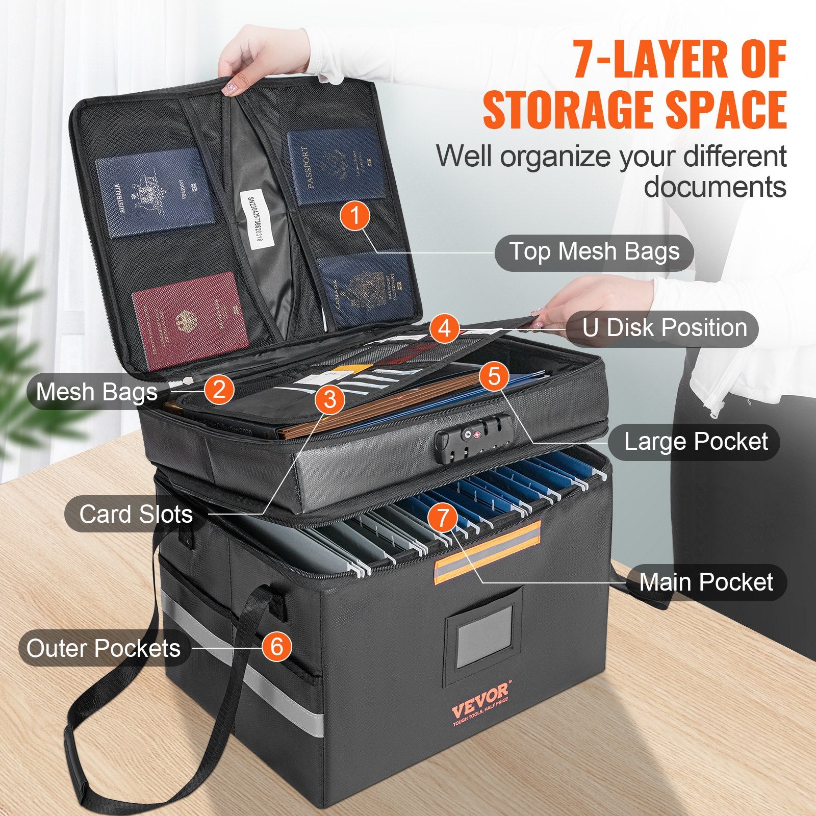 Fireproof Document Box, Fireproof Document Bag with Lock 2000_, Fireproof and Waterproof File Box 450x140x315 V952-XSF1561361221WR0XV0