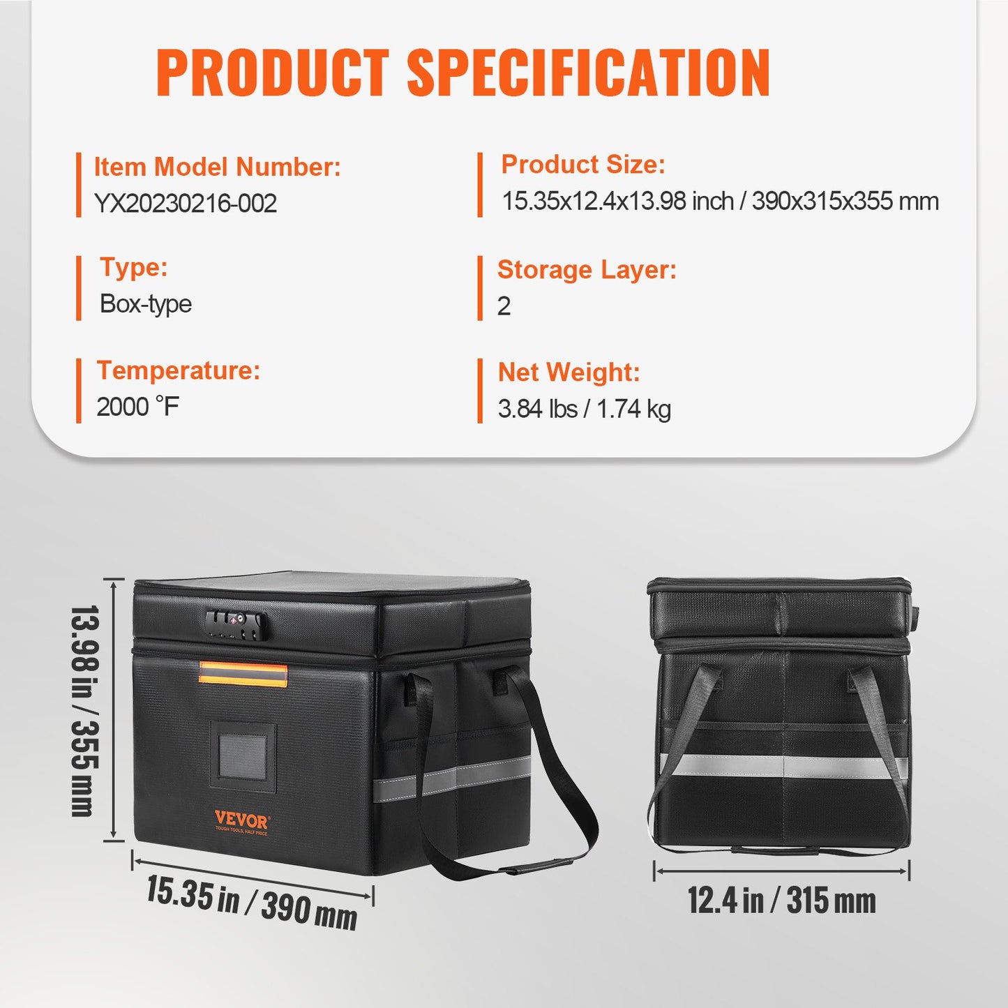 Fireproof Document Box, Fireproof Document Bag with Lock 2000_, Fireproof and Waterproof File Box 450x140x315 V952-XSF1561361221WR0XV0