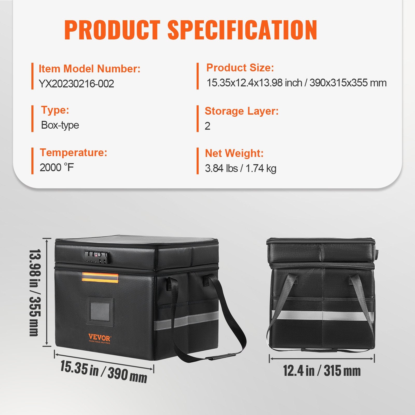 Fireproof Document Box, Fireproof Document Bag with Lock 2000_, Fireproof and Waterproof File Box 450x140x315 V952-XSF1561361221WR0XV0