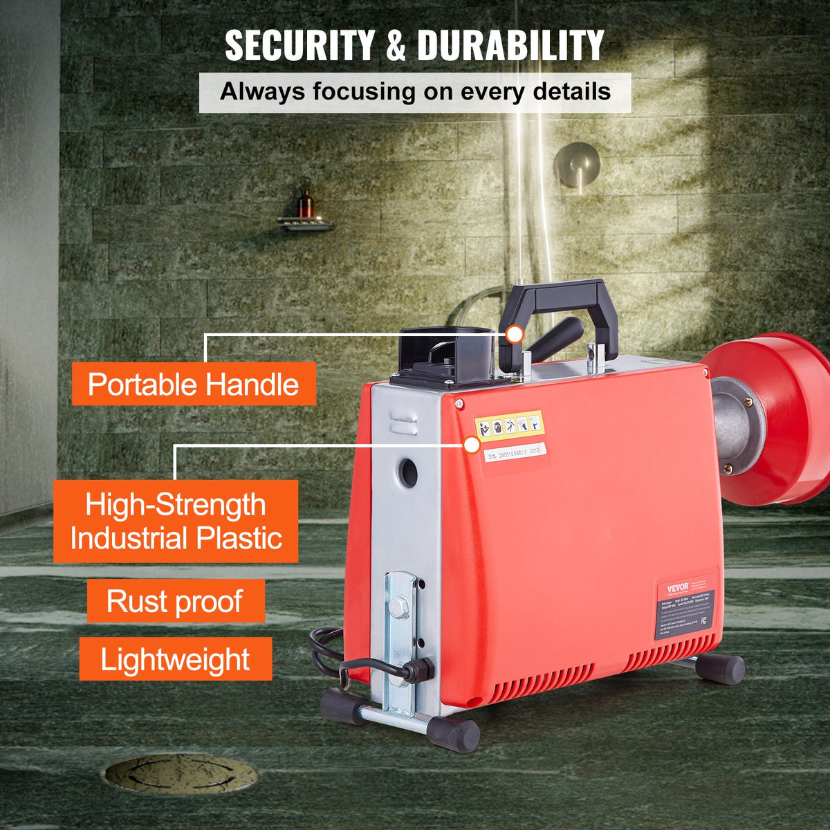 Drain Cleaner Machine 66FT x 5/8" 250W Sewer Snake Auger Manual Feed V952-XSGDSTJ250W540ZG9V3