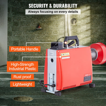 Drain Cleaner Machine 66FT x 5/8" 250W Sewer Snake Auger Manual Feed V952-XSGDSTJ250W540ZG9V3