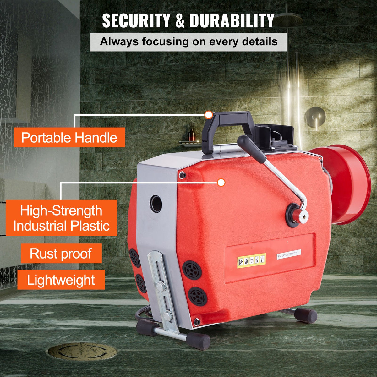 Drain Cleaner Machine 120FT x 7/8" 420W Sewer Snake Auger Manual Feed V952-XSGDSTJ420W5G5H34V3