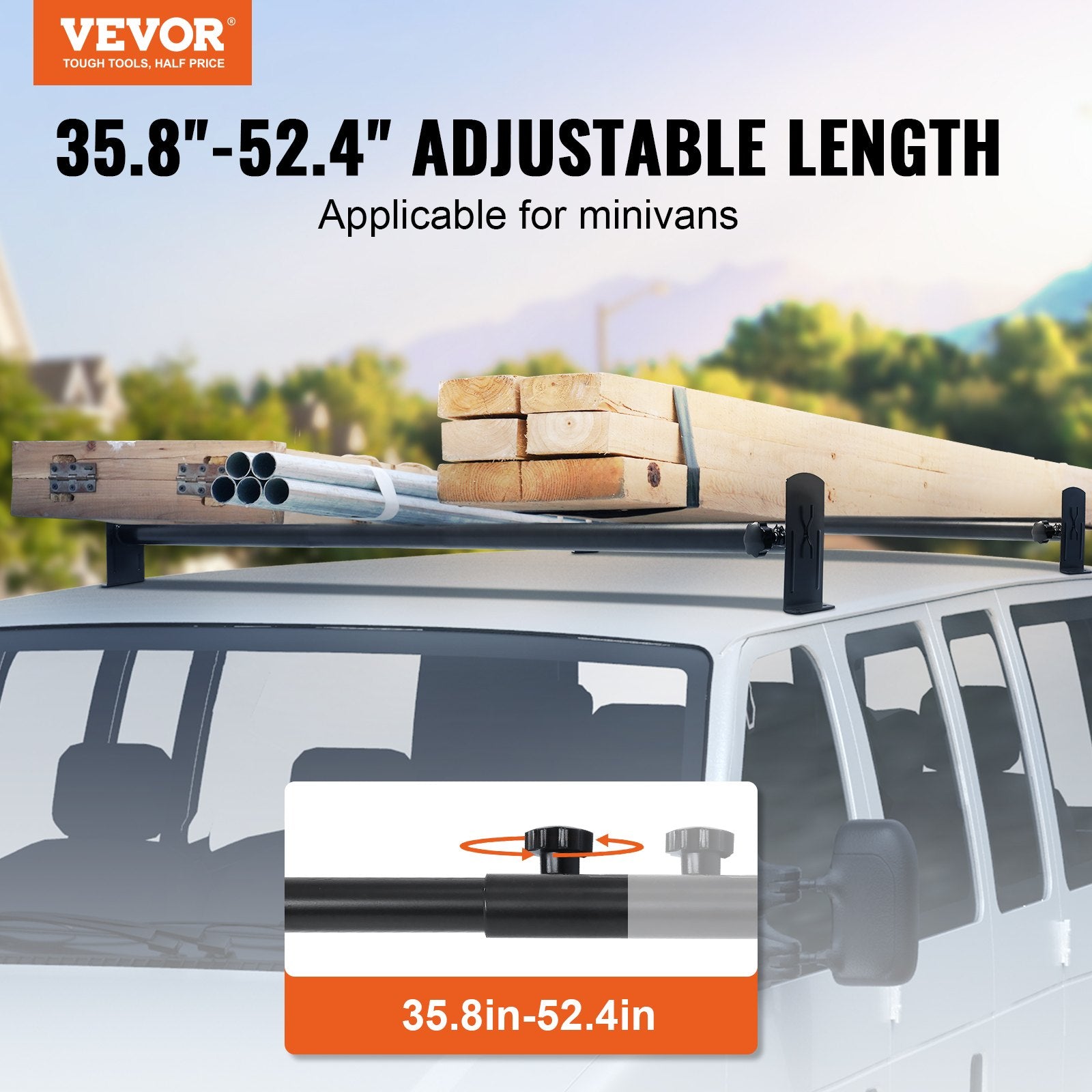 2 Bars Van Roof Ladder Rack 500 LBS Adjustable 35.8" to 57.5" Alloy Steel V952-XSHCH23502948LXWQV0