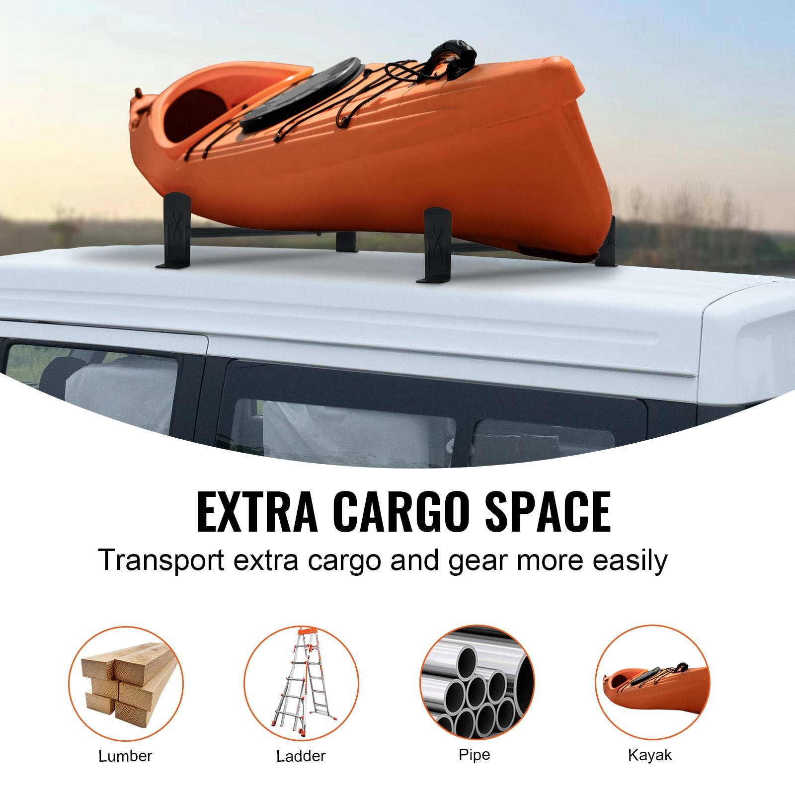 2 Bars Van Roof Ladder Rack 500 LBS Adjustable 35.8" to 57.5" Alloy Steel V952-XSHCH23502948LXWQV0