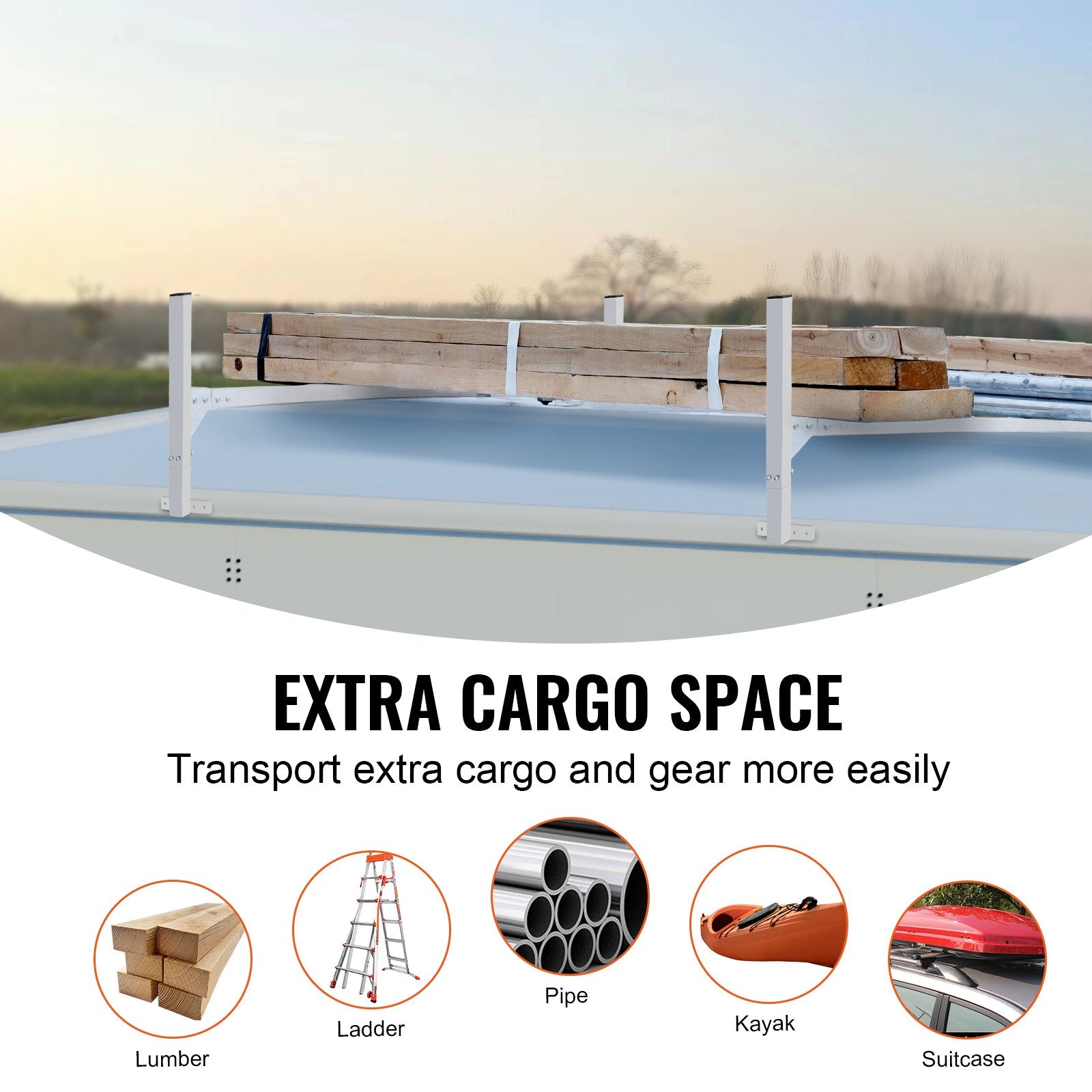 Van Roof Ladder Rack, 2 Bars Aluminum Alloy Roof Ladder Racks, 181 kg Capacity Rain-Gutter Van Roof Rack, V952-XSHCH24006775RD9SV0