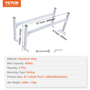Van Roof Ladder Rack, 2 Bars Aluminum Alloy Roof Ladder Racks, 181 kg Capacity Rain-Gutter Van Roof Rack, V952-XSHCH24006775RD9SV0