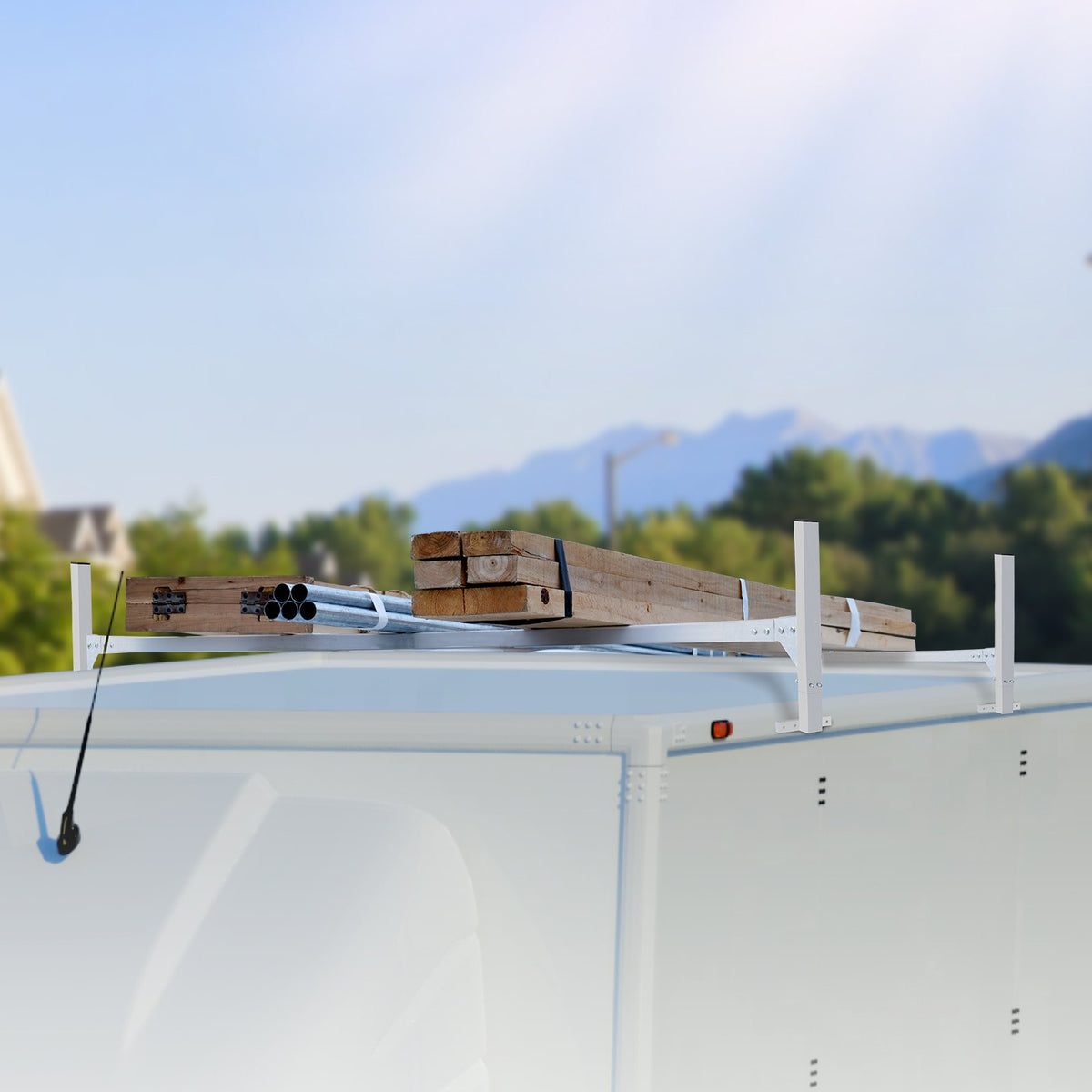 Van Roof Ladder Rack, 2 Bars Aluminum Alloy Roof Ladder Racks, 181 kg Capacity Rain-Gutter Van Roof Rack, V952-XSHCH24006775RD9SV0