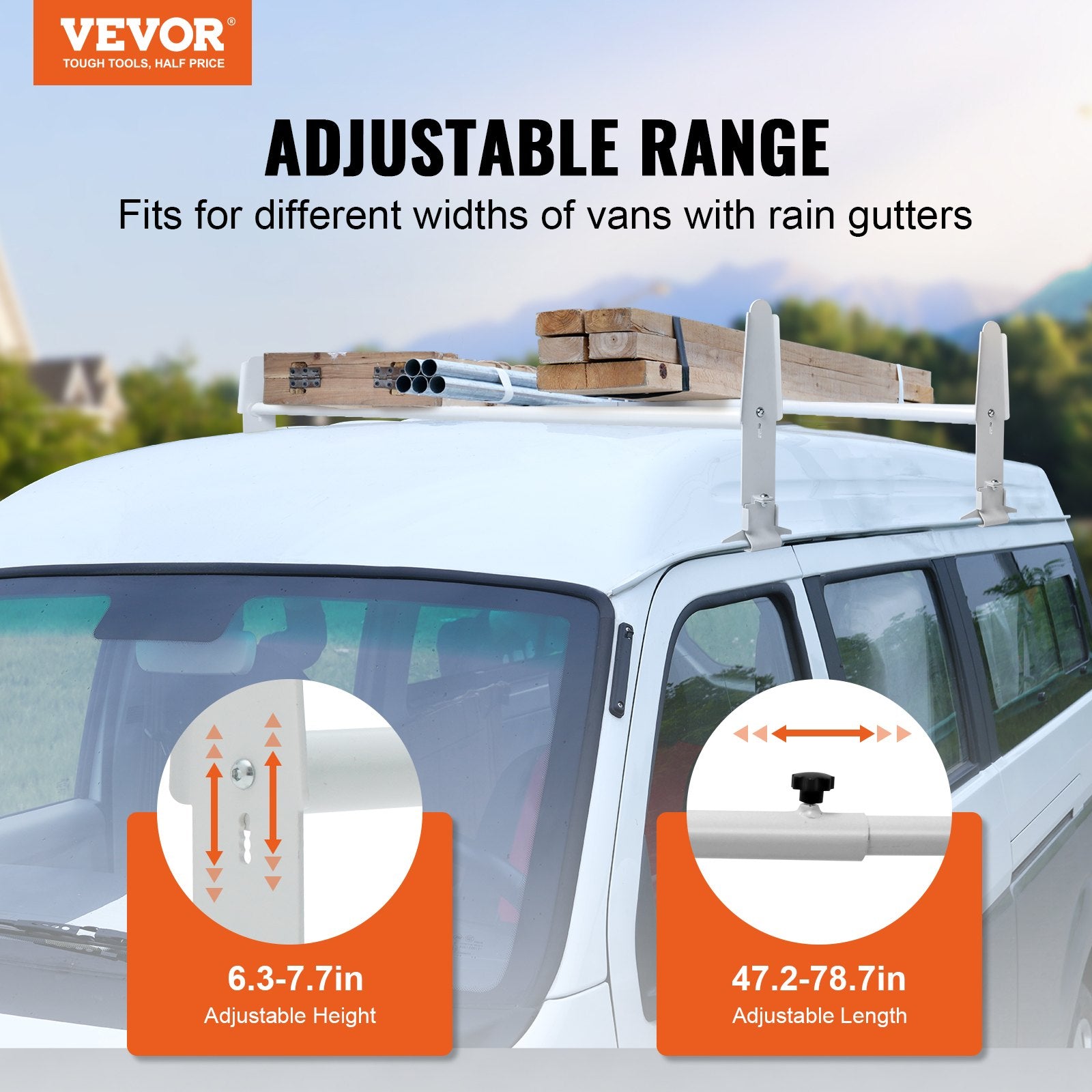 2-Bar Van Roof Ladder Rack Alloy Adjustable 47.2"-78.7" for Full-Size Vans V952-XSHCH250039645AC2V0