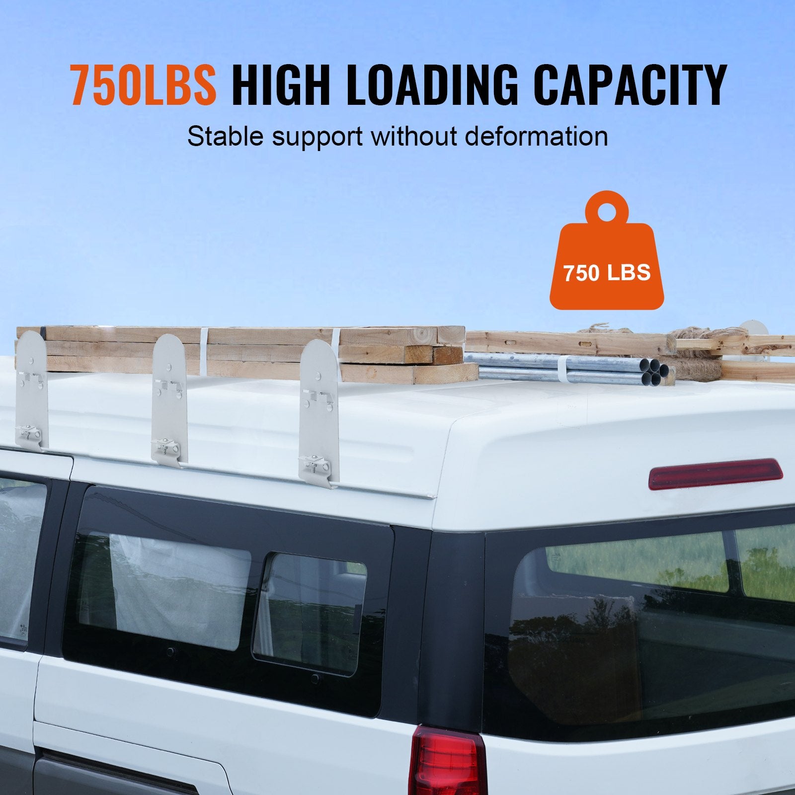 Van Roof Ladder Rack, 3 Bars Alloy Steel Roof Racks, 750 LBS Capacity Rain-Gutter Roof Rack, Adjustable V952-XSHCH37503964J82WV0