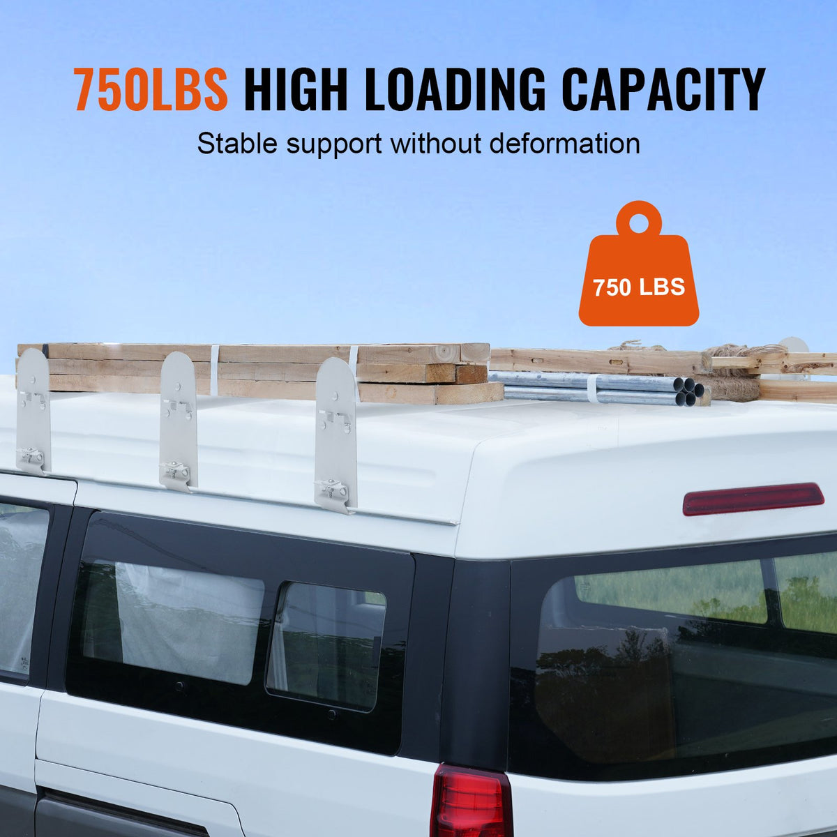 Van Roof Ladder Rack, 3 Bars Alloy Steel Roof Racks, 750 LBS Capacity Rain-Gutter Roof Rack, Adjustable V952-XSHCH37503964J82WV0