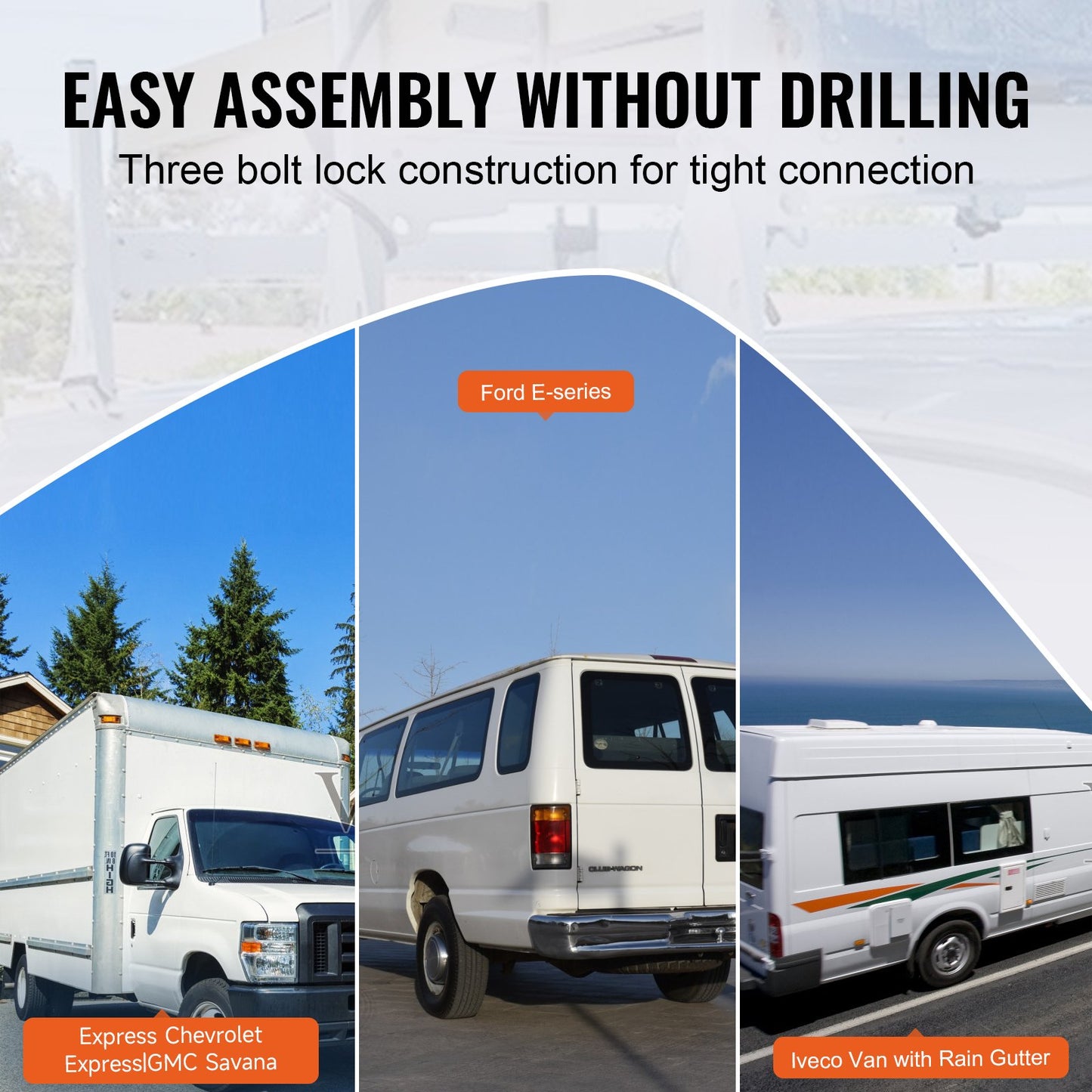 Van Roof Ladder Rack, 3 Bars Alloy Steel Roof Racks, 750 LBS Capacity Rain-Gutter Roof Rack, Adjustable V952-XSHCH37503964J82WV0