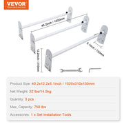 Van Roof Ladder Rack, 3 Bars Alloy Steel Roof Racks, 750 LBS Capacity Rain-Gutter Roof Rack, Adjustable V952-XSHCH37503964J82WV0