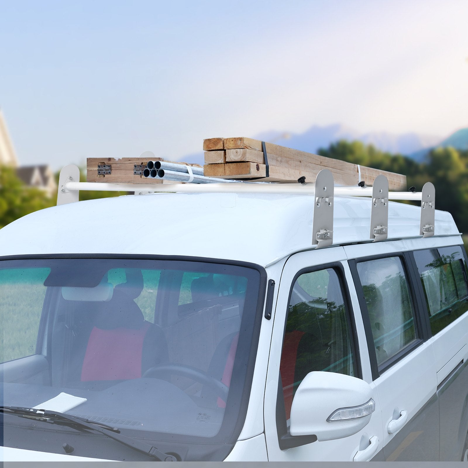 Van Roof Ladder Rack, 3 Bars Alloy Steel Roof Racks, 750 LBS Capacity Rain-Gutter Roof Rack, Adjustable V952-XSHCH37503964J82WV0