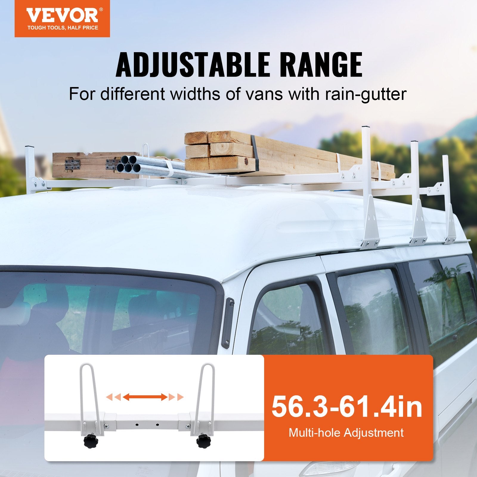3-Bar Van Roof Ladder Rack Adjustable 56.3"-61.4" for Full-Size Vans V952-XSHCH474837508SG0V0