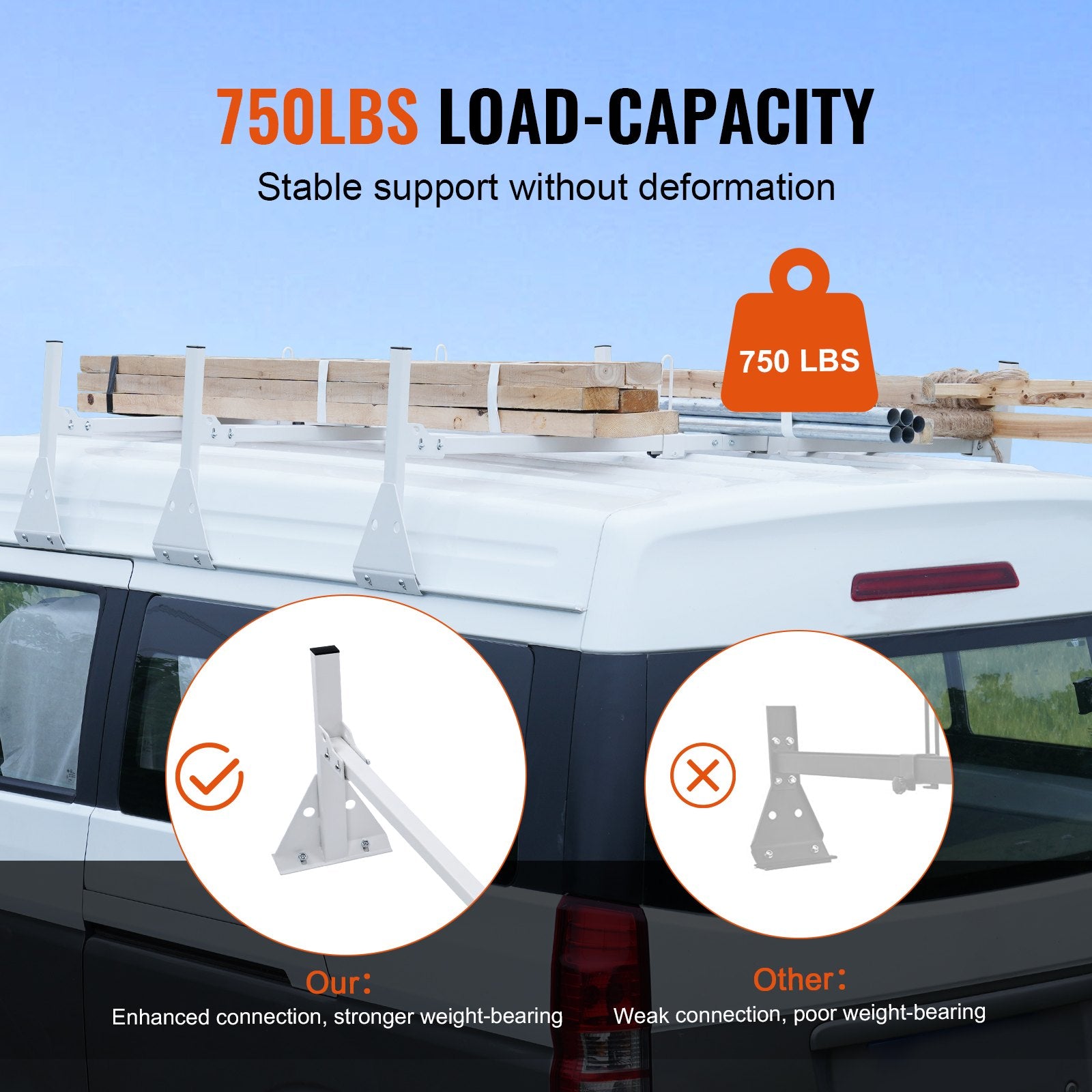 3-Bar Van Roof Ladder Rack Adjustable 56.3"-61.4" for Full-Size Vans V952-XSHCH474837508SG0V0
