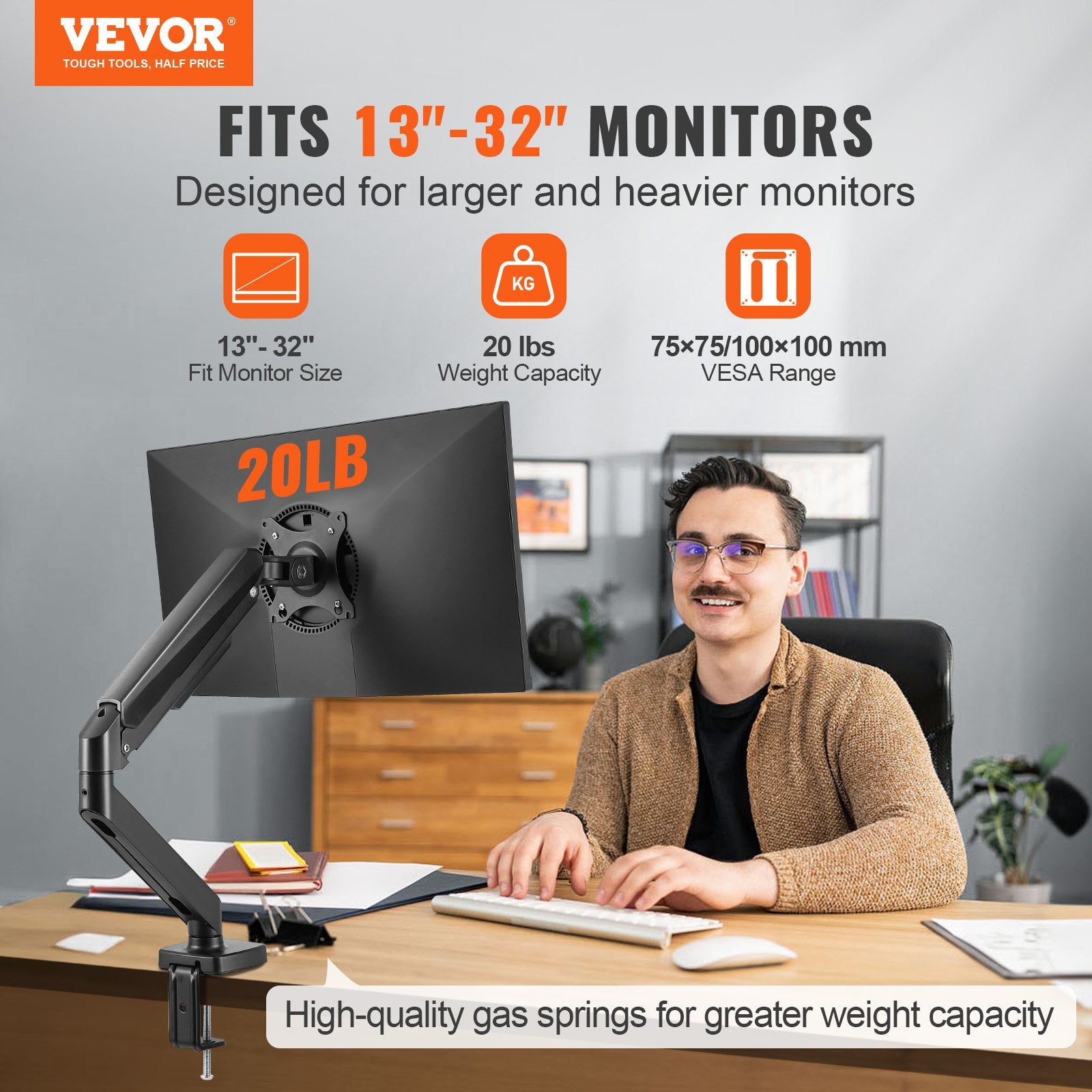 Single Monitor Mount, Supports 13"-32", 330-813 mm Screen, Fully Adjustable Gas Spring Monitor Arm, Hold up V952-XSQBJDMBQDHBUC1YIV0