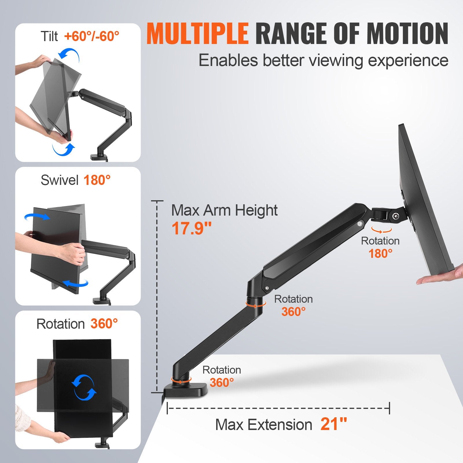 Single Monitor Mount, Supports 13"-32", 330-813 mm Screen, Fully Adjustable Gas Spring Monitor Arm, Hold up V952-XSQBJDMBQDHBUC1YIV0