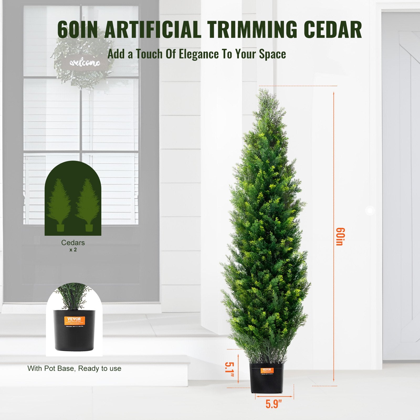 2 Pack 5' Artificial Cedar Topiary Tree Faux Plant UV Decor In/Outdoor V952-XSRGXJS60YCAVOMHCV0