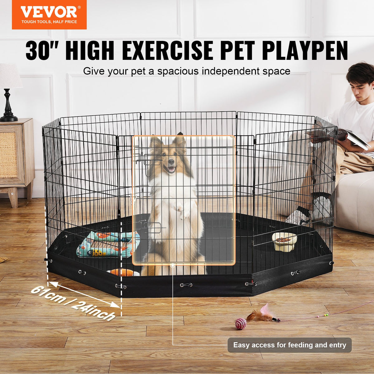 Dog Playpen, 8 Pcs 30"H x 24"W Panels Foldable Metal Pet Exercise Pen, Dog Fence Indoor and Outdoor Pen with V952-XSYDCWWLXTSD48O5RV0