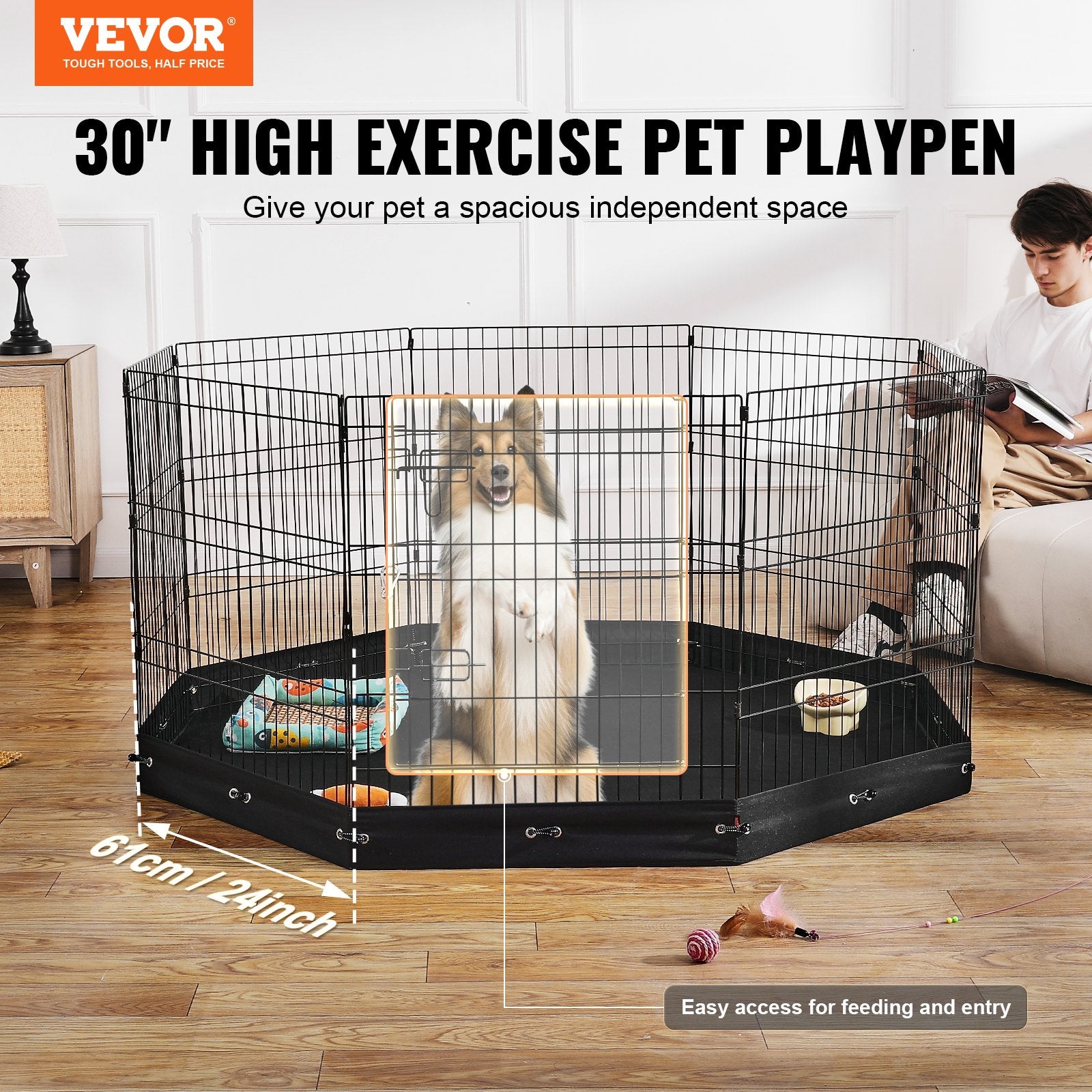 Dog Playpen, 8 Pcs 30"H x 24"W Panels Foldable Metal Pet Exercise Pen, Dog Fence Indoor and Outdoor Pen with V952-XSYDCWWLXTSD48O5RV0