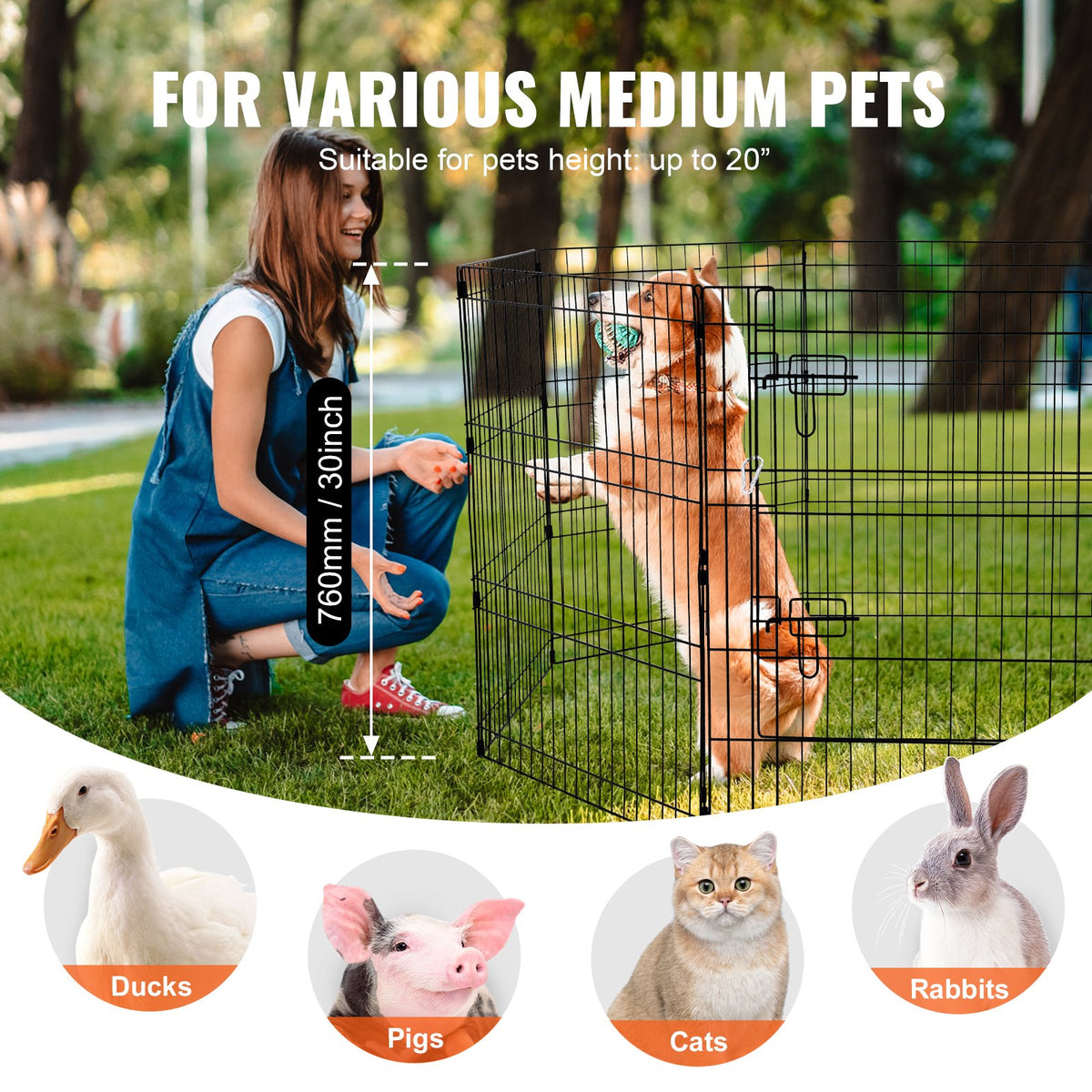 Dog Playpen, 8 Pcs 30"H x 24"W Panels Foldable Metal Pet Exercise Pen, Dog Fence Indoor and Outdoor Pen with V952-XSYDCWWLXTSD48O5RV0