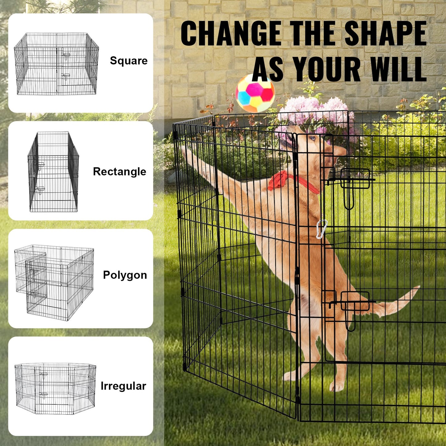 Dog Playpen, 8 Pcs 30"H x 24"W Panels Foldable Metal Pet Exercise Pen, Dog Fence Indoor and Outdoor Pen with V952-XSYDCWWLXTSD48O5RV0