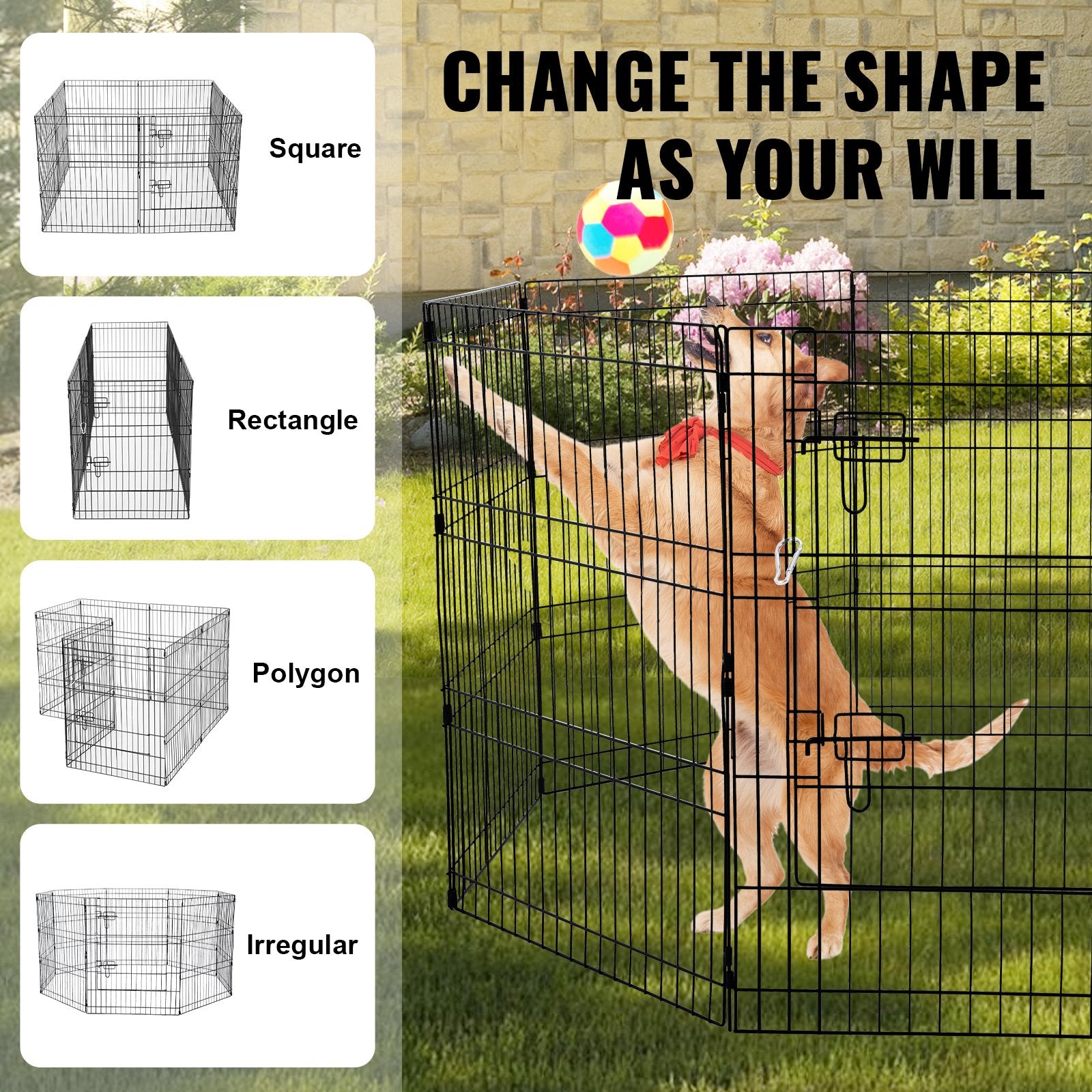 Dog Playpen, 8 Pcs 30"H x 24"W Panels Foldable Metal Pet Exercise Pen, Dog Fence Indoor and Outdoor Pen with V952-XSYDCWWLXTSD48O5RV0