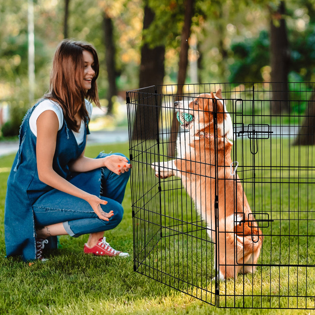 Dog Playpen, 8 Pcs 30"H x 24"W Panels Foldable Metal Pet Exercise Pen, Dog Fence Indoor and Outdoor Pen with V952-XSYDCWWLXTSD48O5RV0