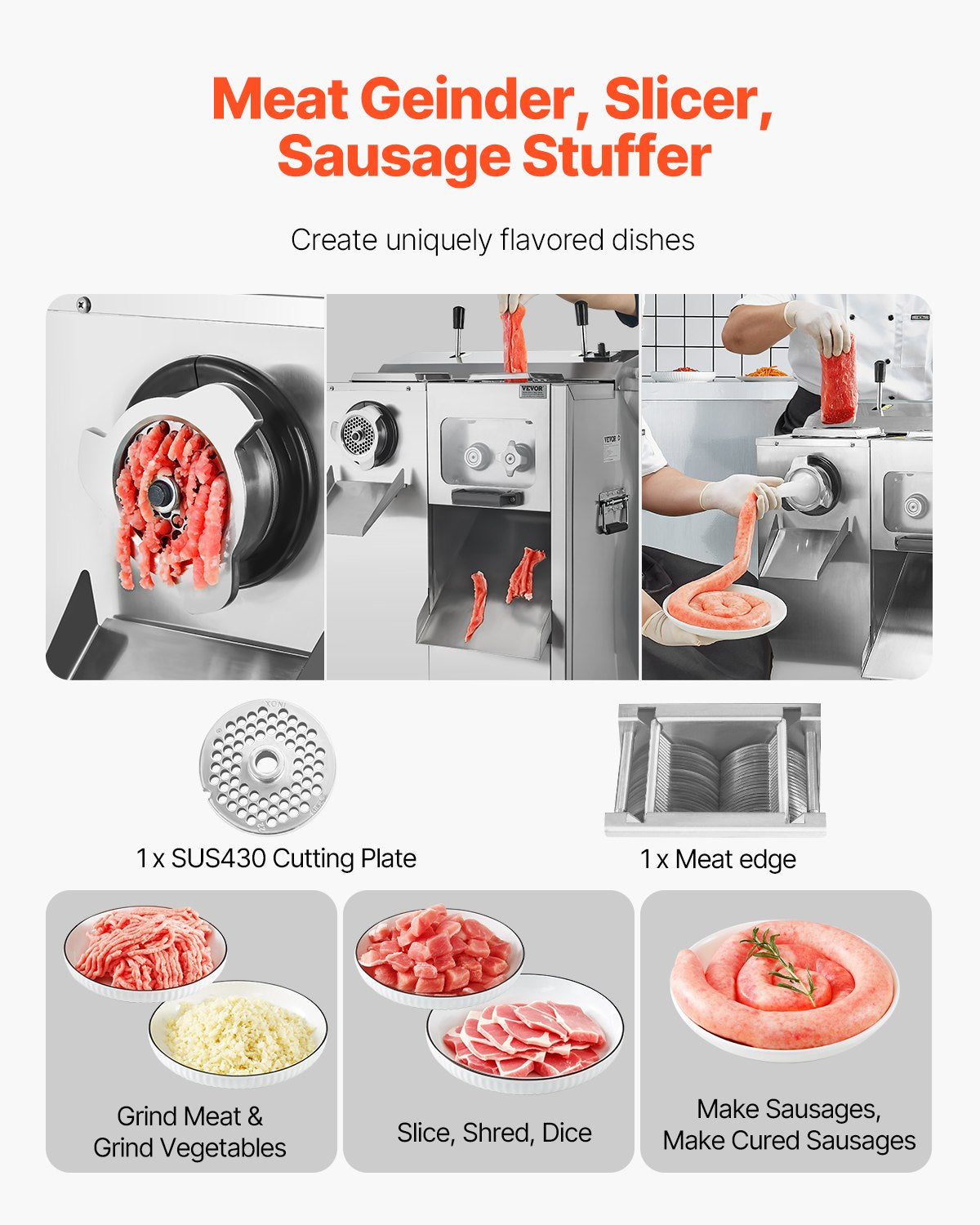 Commercial Electric Meat Grinder Slicer 6.35 kg/Min Sausage Stuffer Maker V952-XSYJQJJS3MM0Q3PJAV3