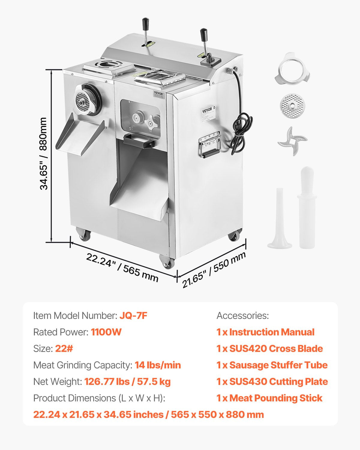 Commercial Electric Meat Grinder Slicer 6.35 kg/Min Sausage Stuffer Maker V952-XSYJQJJS3MM0Q3PJAV3