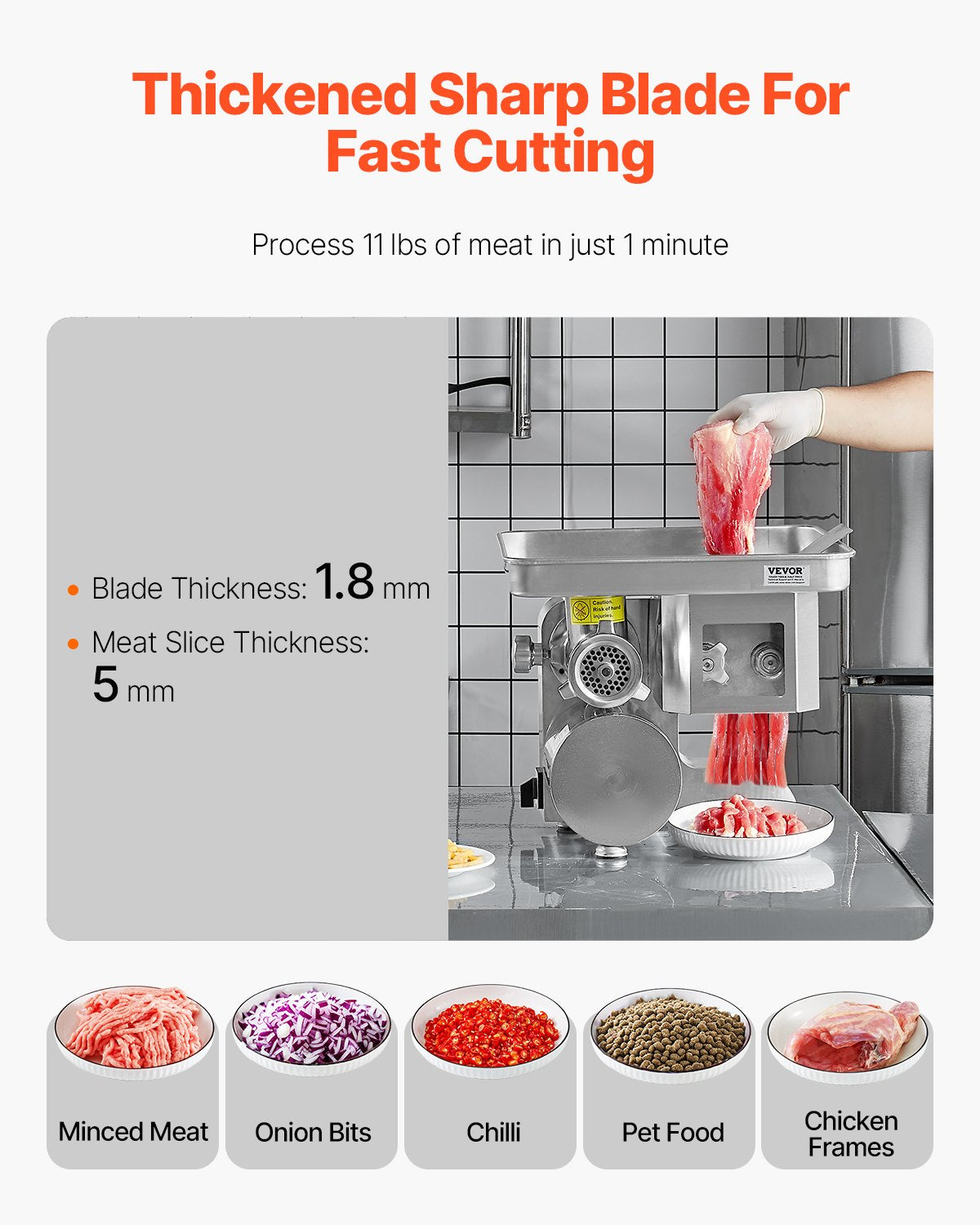 Commercial Electric Meat Grinder Slicer 4.99 kg/Min Sausage Stuffer Maker V952-XSYJQJTM5MM060HHOV3