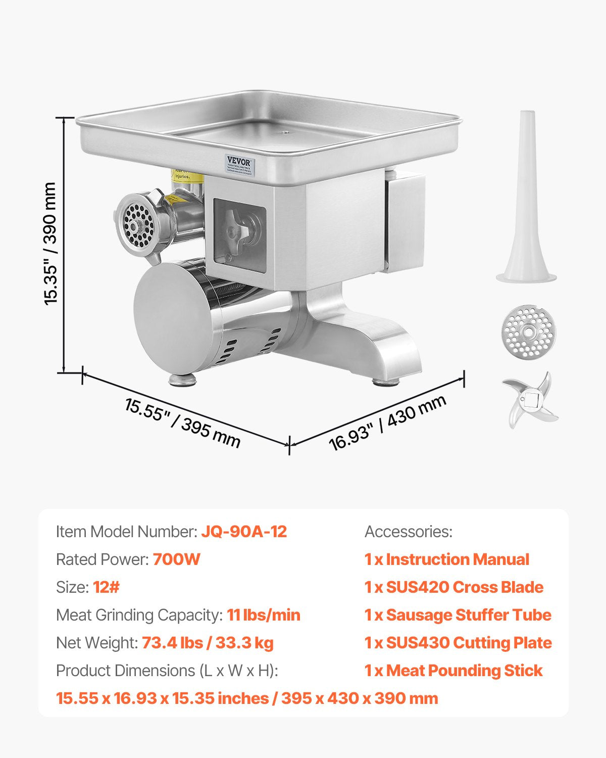 Commercial Electric Meat Grinder Slicer 4.99 kg/Min Sausage Stuffer Maker V952-XSYJQJTM5MM060HHOV3