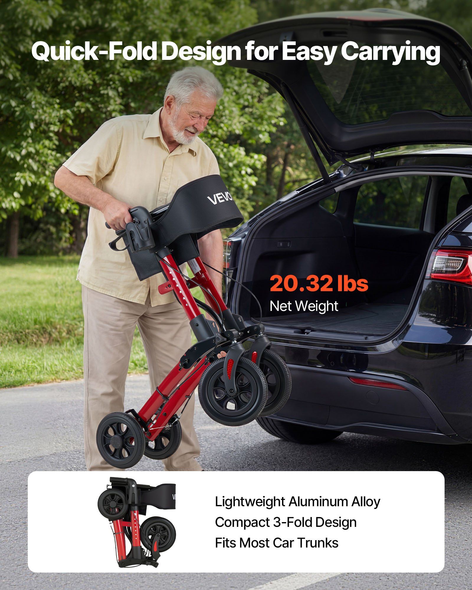Rollator Walker with Seat for Seniors, Ultra Compact 3-Fold Rolling Walker, Lightweight Aluminum Mobility V952-XSZXQHSLHJQ1YKA5J001V0