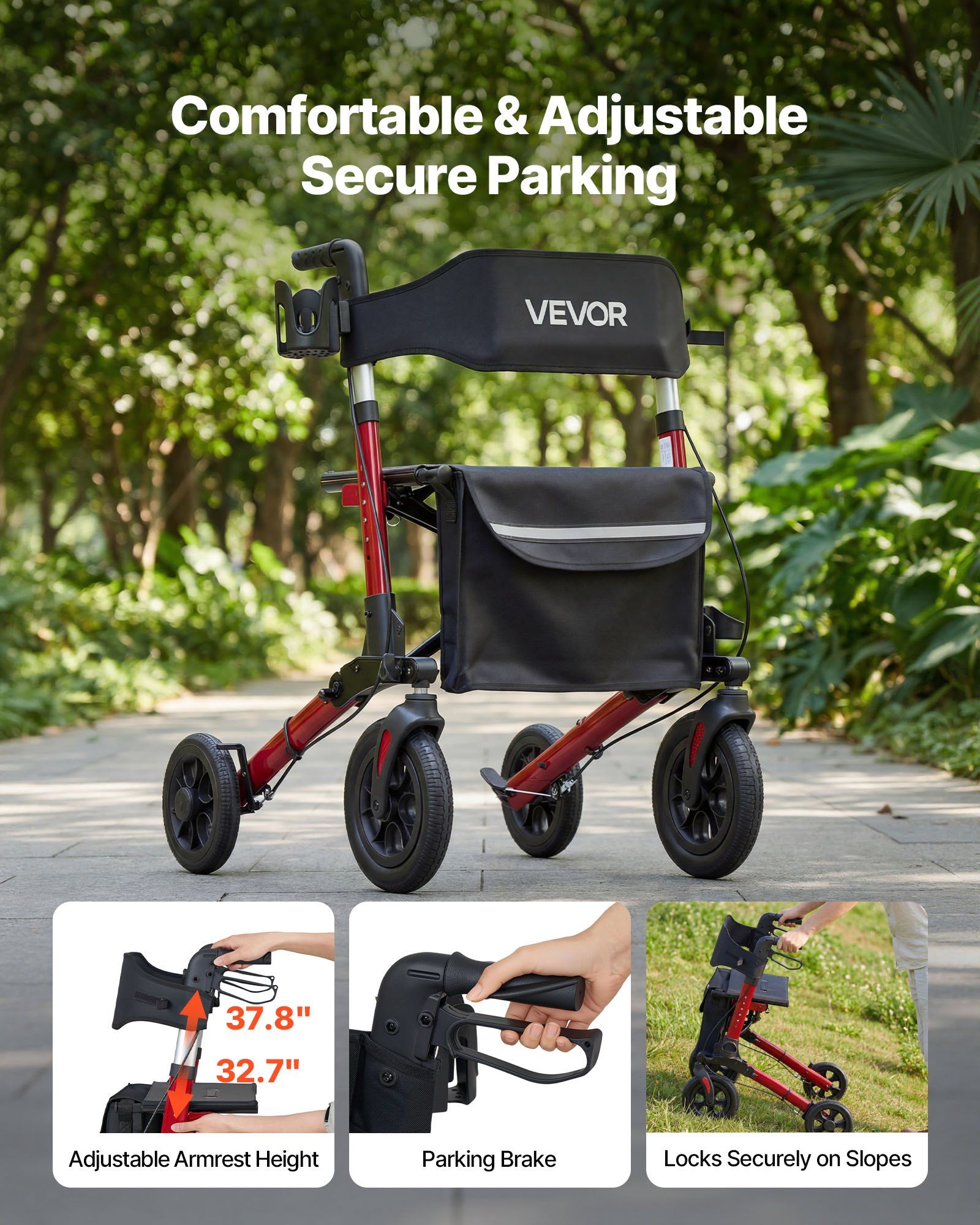 Rollator Walker with Seat for Seniors, Ultra Compact 3-Fold Rolling Walker, Lightweight Aluminum Mobility V952-XSZXQHSLHJQ1YKA5J001V0