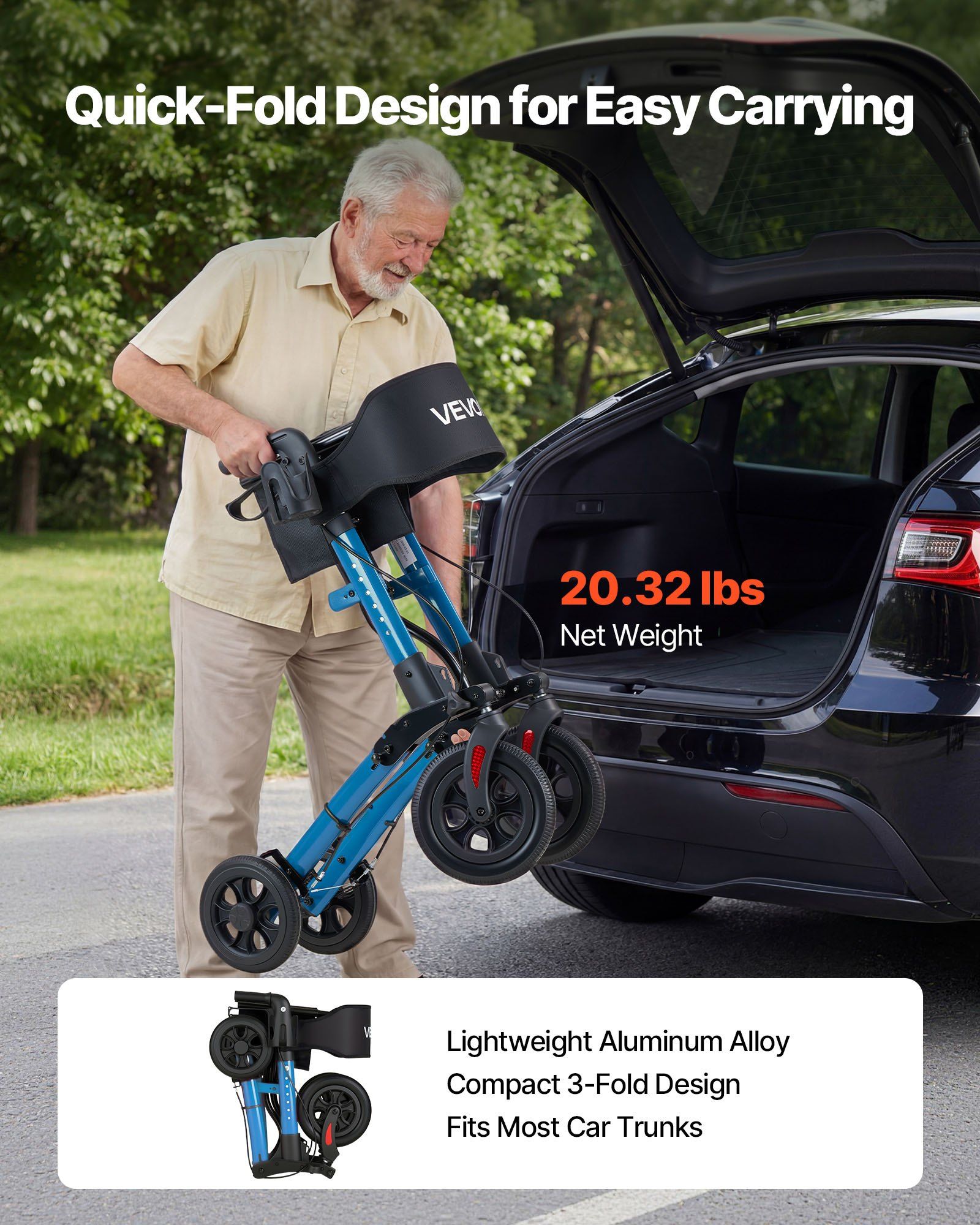 Rollator Walker with Seat for Seniors, Ultra Compact 3-Fold Rolling Walker, Lightweight Aluminum Mobility V952-XSZXQLSLHJQ145Q4C001V0