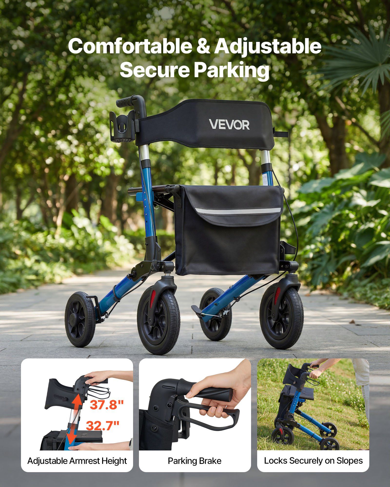 Rollator Walker with Seat for Seniors, Ultra Compact 3-Fold Rolling Walker, Lightweight Aluminum Mobility V952-XSZXQLSLHJQ145Q4C001V0