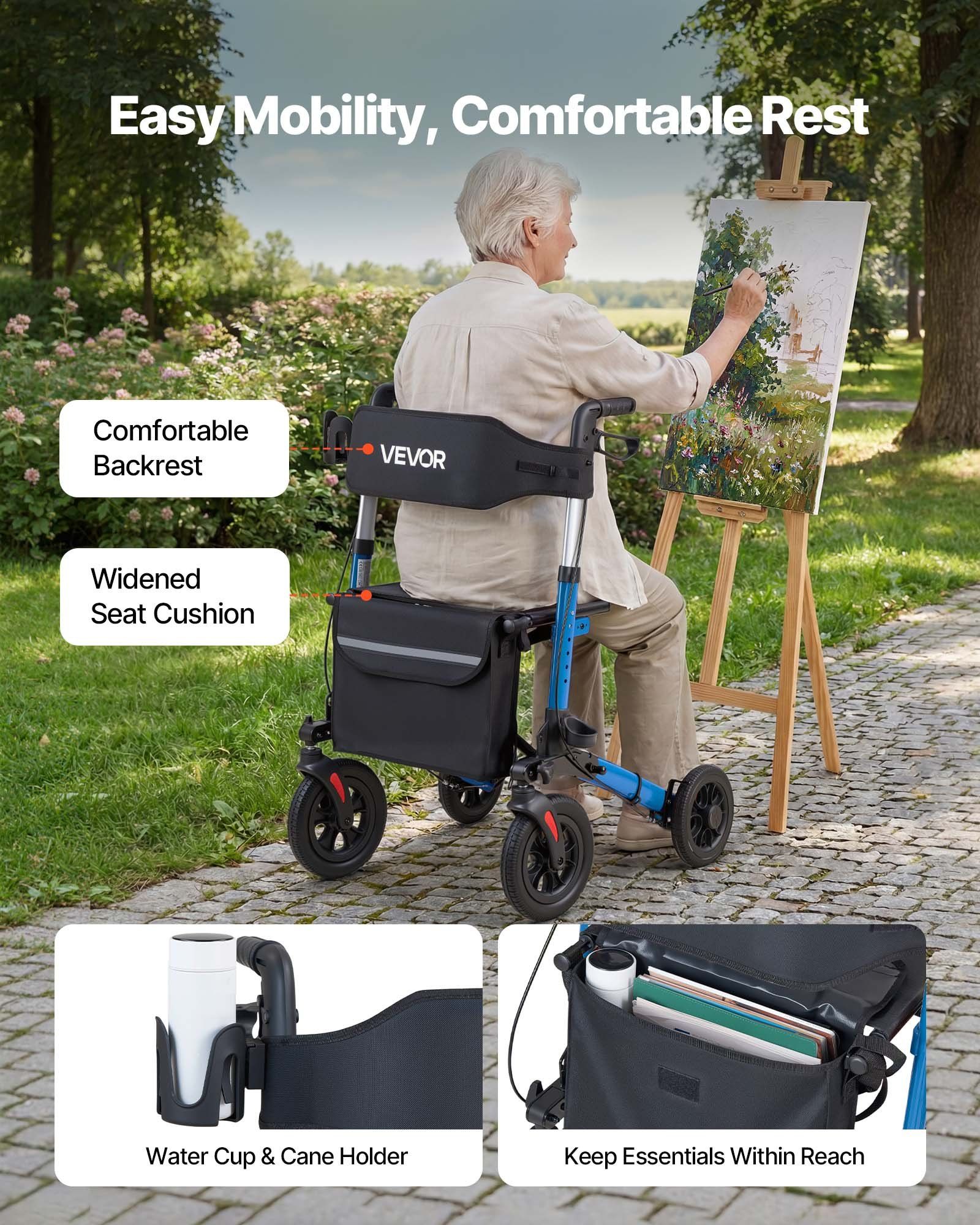 Rollator Walker with Seat for Seniors, Ultra Compact 3-Fold Rolling Walker, Lightweight Aluminum Mobility V952-XSZXQLSLHJQ145Q4C001V0