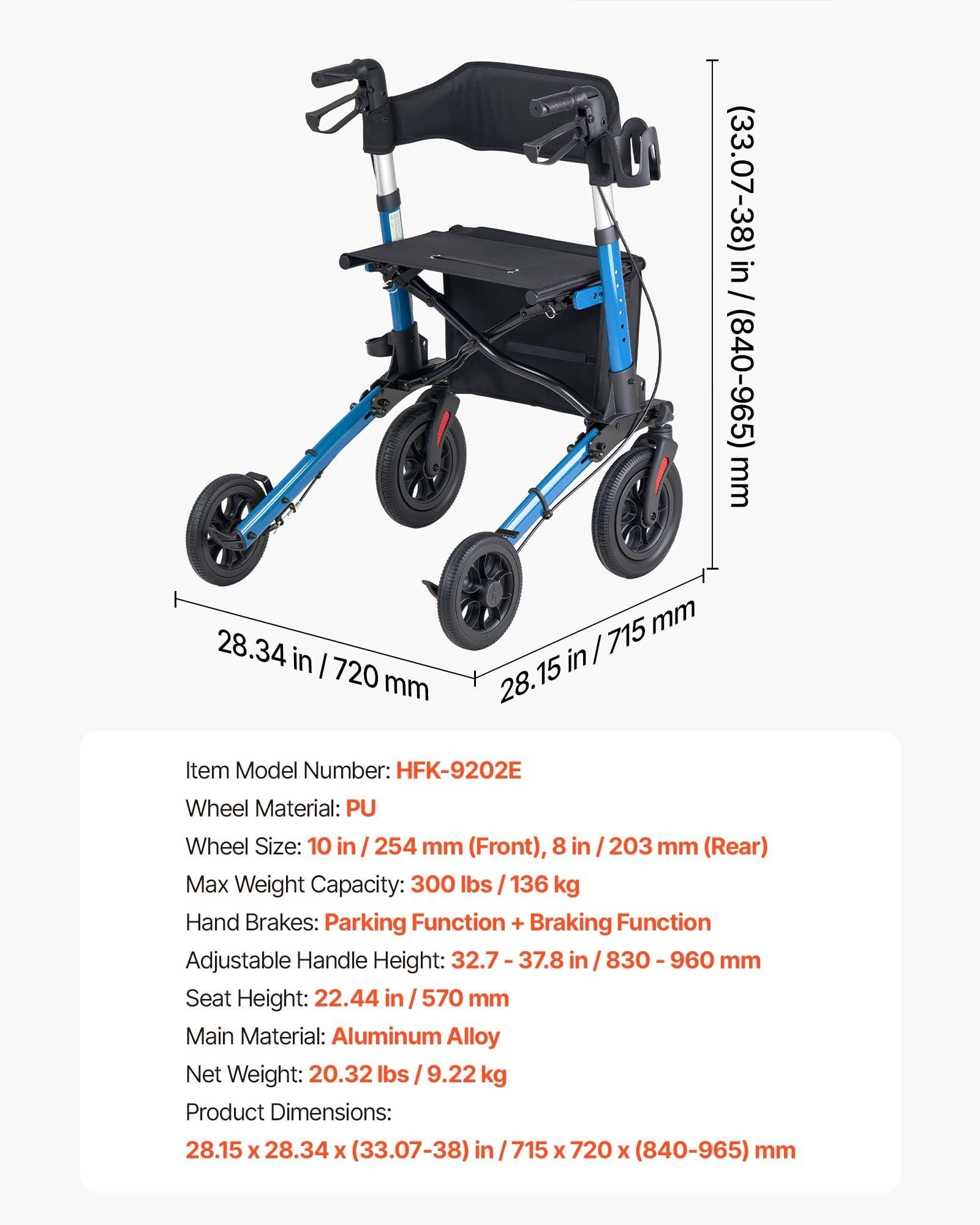 Rollator Walker with Seat for Seniors, Ultra Compact 3-Fold Rolling Walker, Lightweight Aluminum Mobility V952-XSZXQLSLHJQ145Q4C001V0