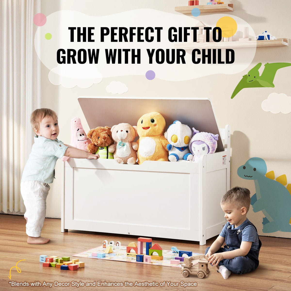 Kids Toy Storage Bench Wooden Toy Box Chest 32.68 x 17.91 x 24.02" White V952-XTETCWDYHLBC1UNIRV0