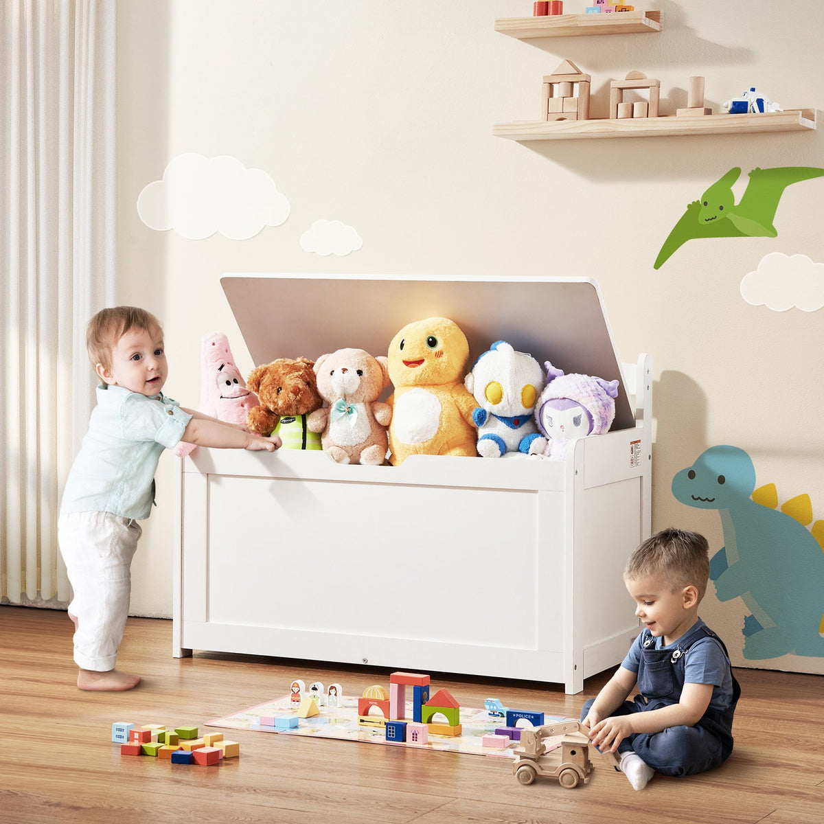 Kids Toy Storage Bench Wooden Toy Box Chest 32.68 x 17.91 x 24.02" White V952-XTETCWDYHLBC1UNIRV0