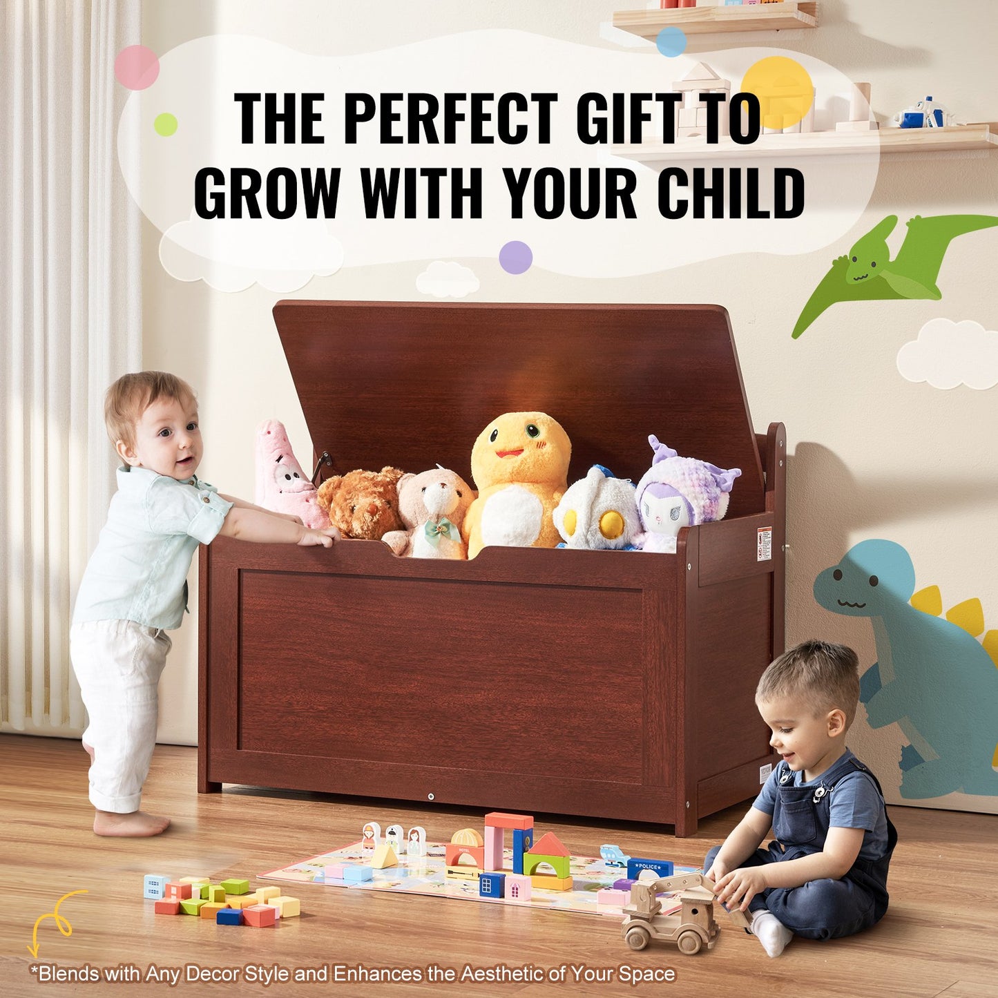 Kids Toy Storage Bench Wooden Toy Box Chest 32.68 x 17.91 x 24.02" Cherry V952-XTETCWDYHLBCRKUO3V0